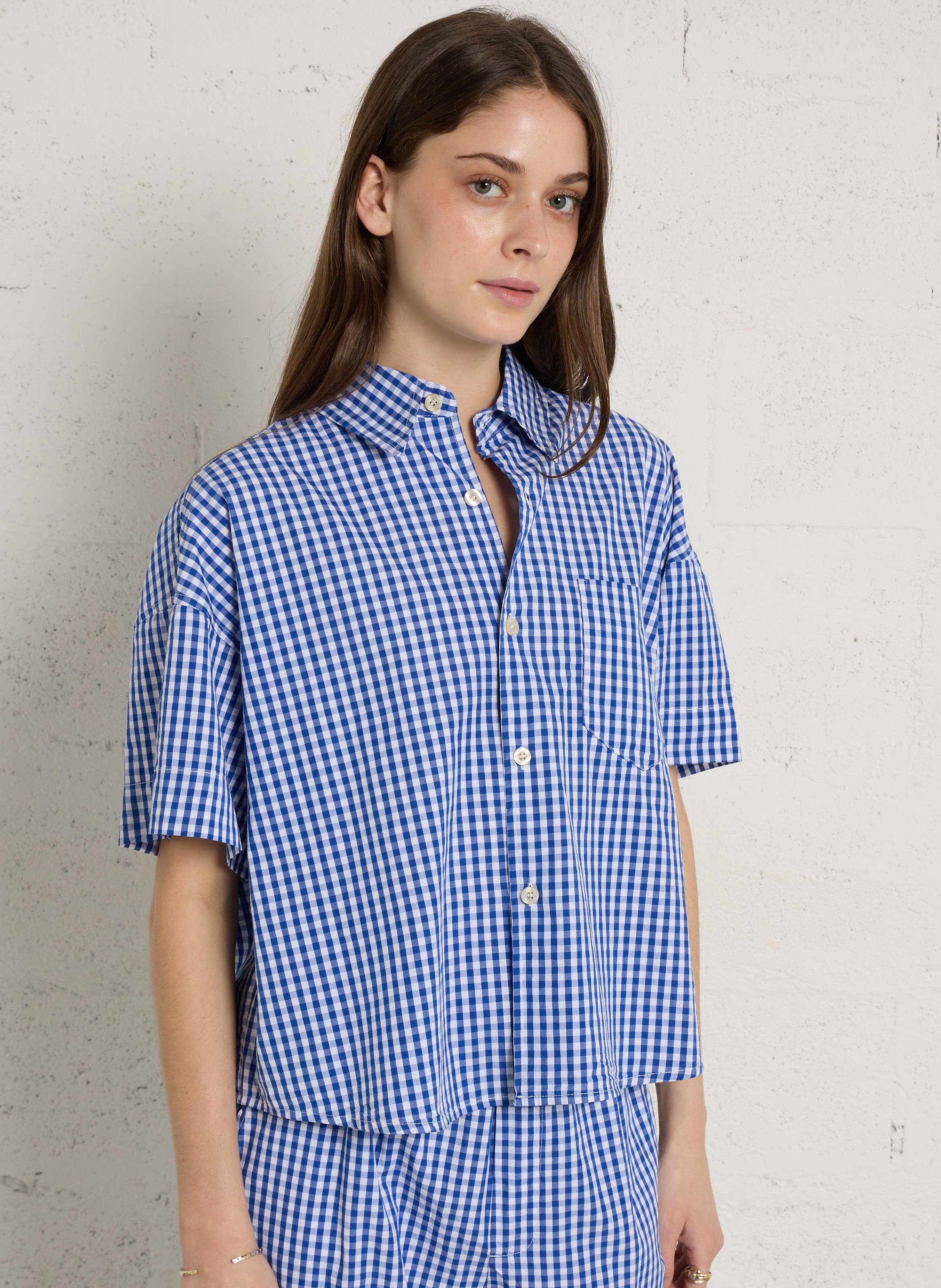 Chemise courte ample à carreaux AMERICAN VINTAGE Bleu