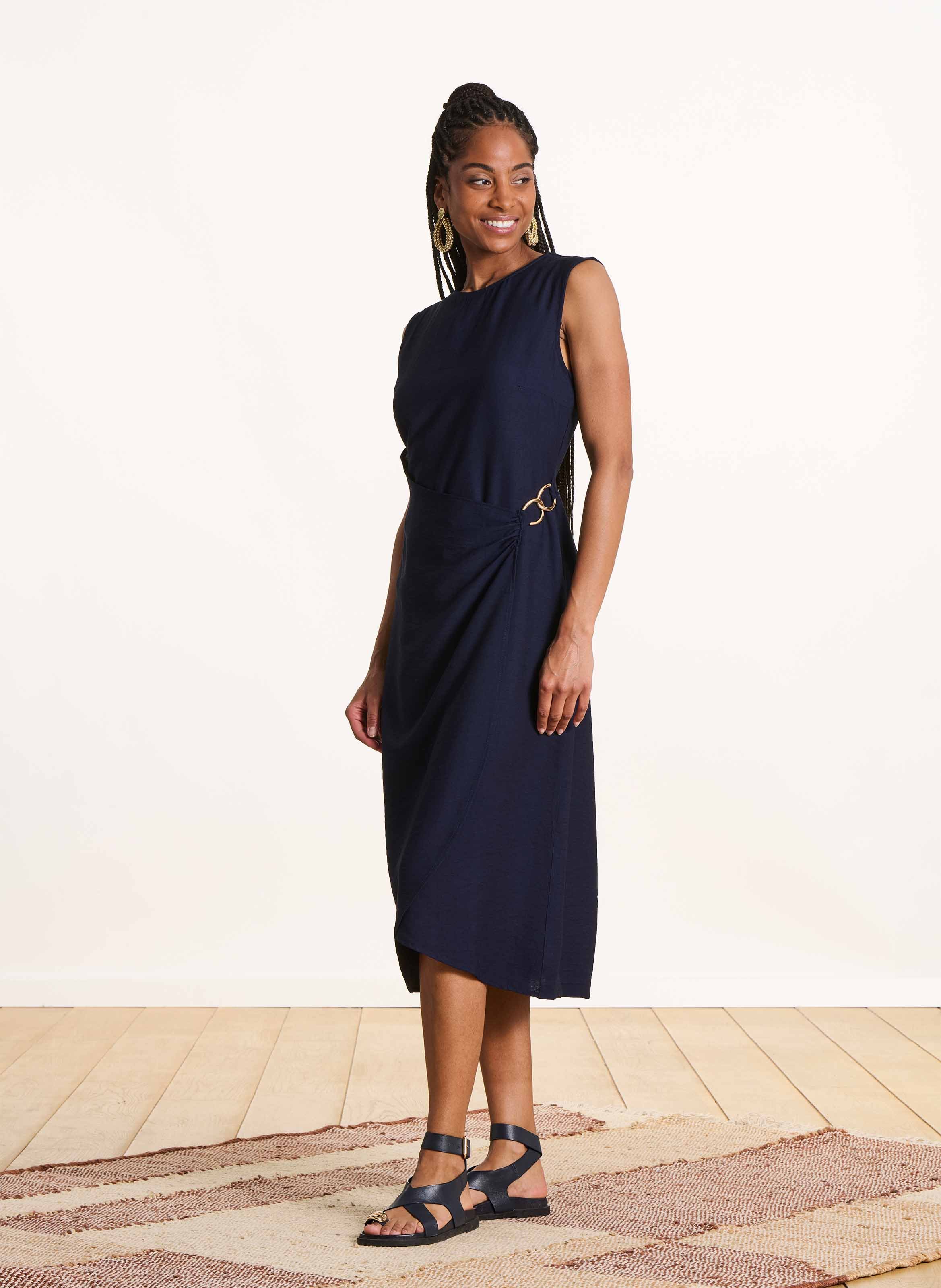 Robe midi col rond LA FEE MARABOUTEE Bleu