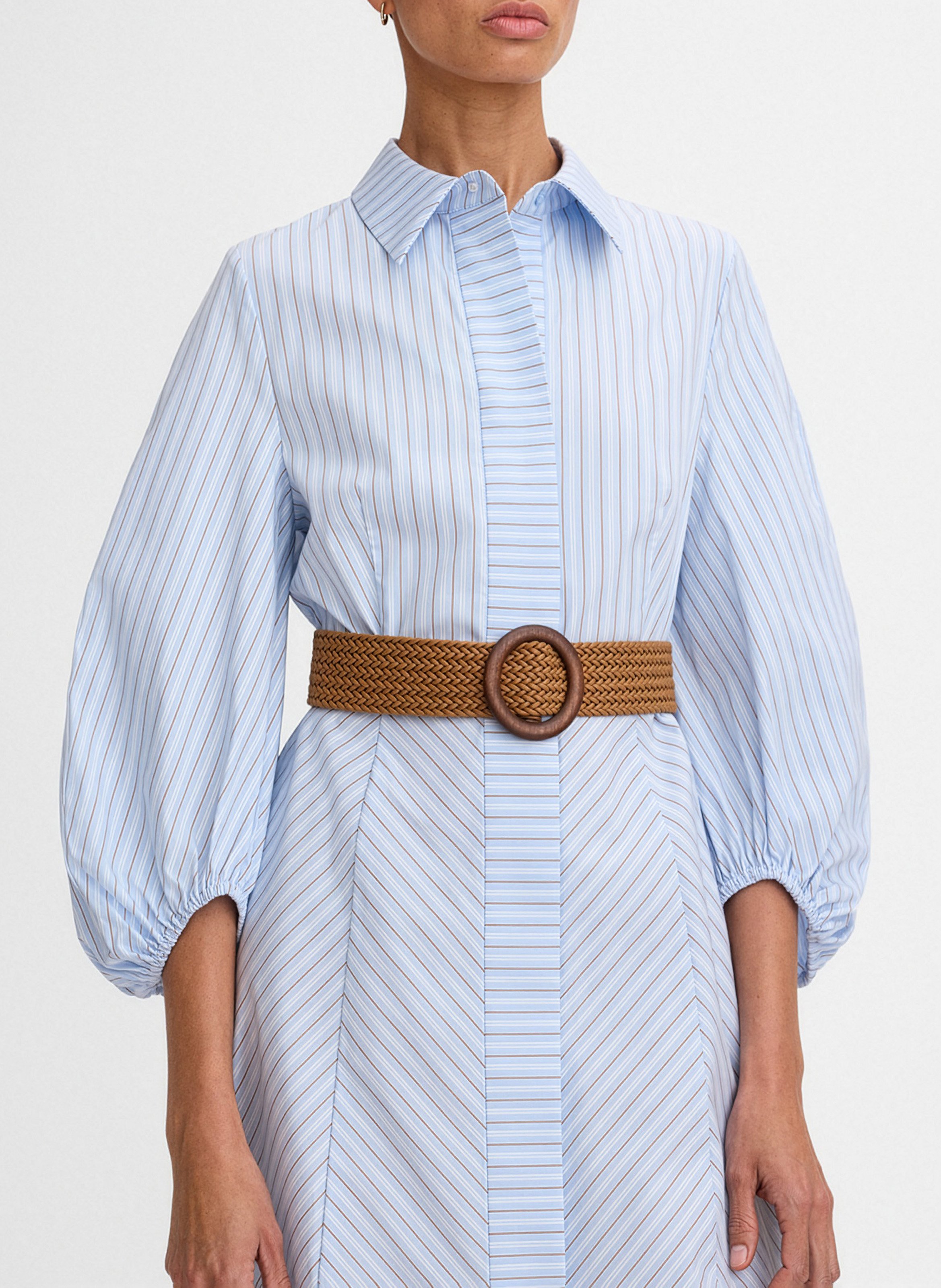 Kleid mit klassischem Hemdkragen aus gestreifter Baumwollmischung SIMORRA Blau