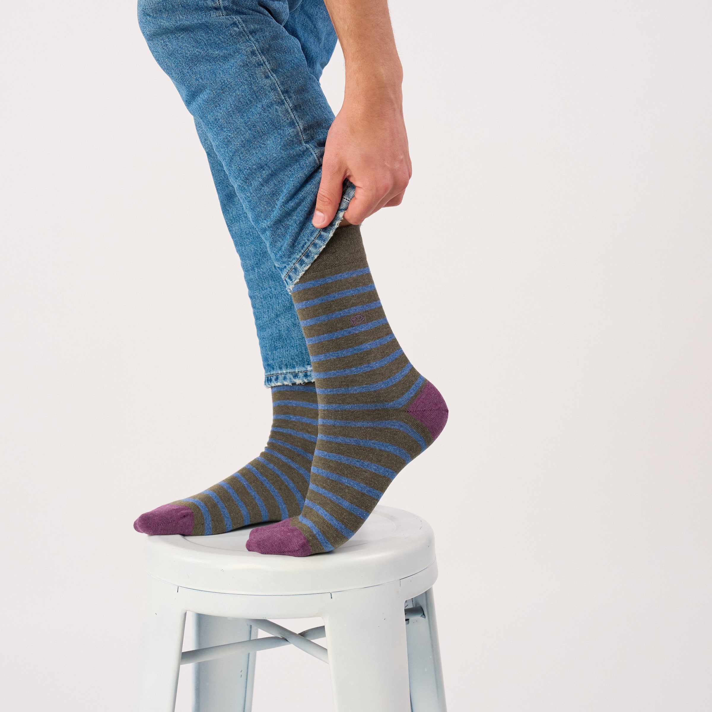 Combed cotton socks with wide stripes BILLYBELT Khaki