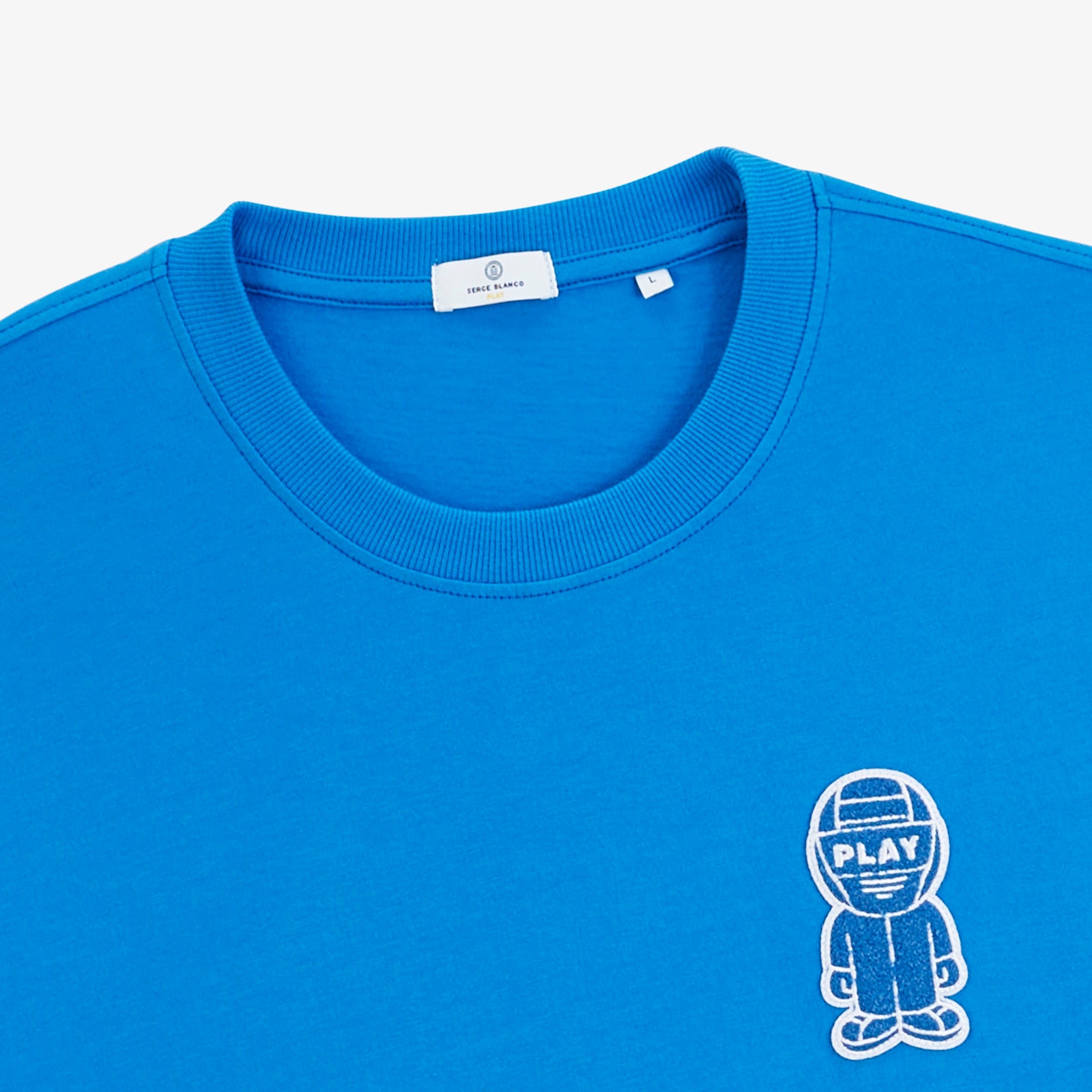 Short-sleeve round neck t-shirt with loop badge. SERGE BLANCO Blue