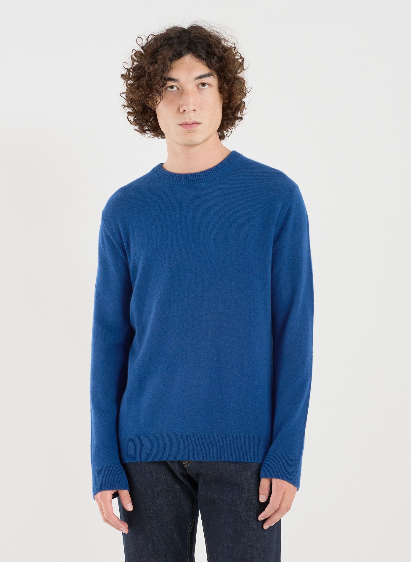 Round-neck graphic cashmere straight-cut sweater | Blue AU PRINTEMPS PARIS Men