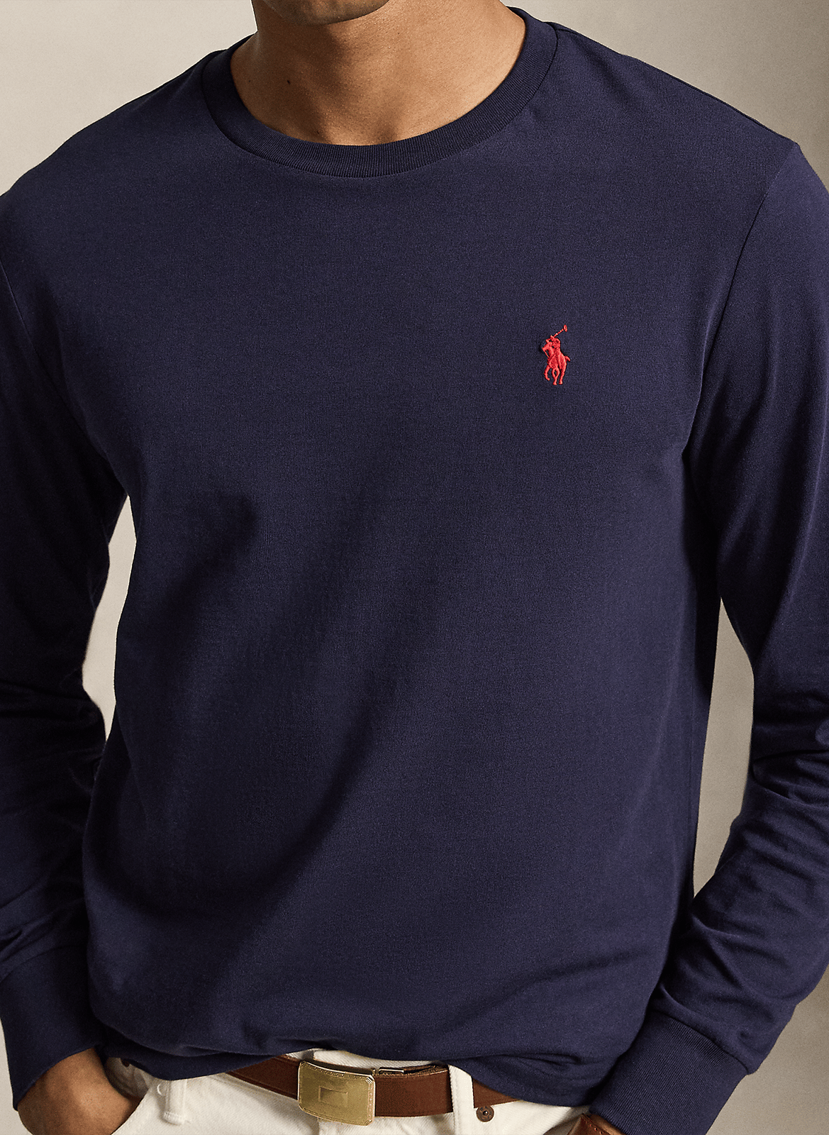 Einfarbiges Baumwoll-T-Shirt mit Rundhalsausschnitt, Slim Fit POLO RALPH LAUREN Blau