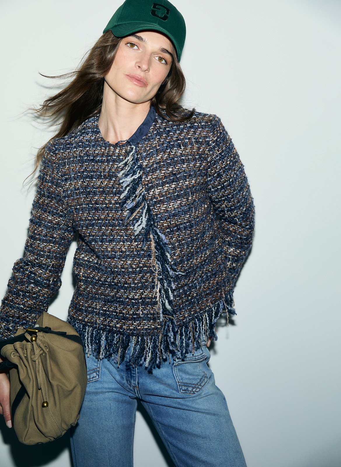 Straight round-neck tweed jacket GERARD DAREL Blue