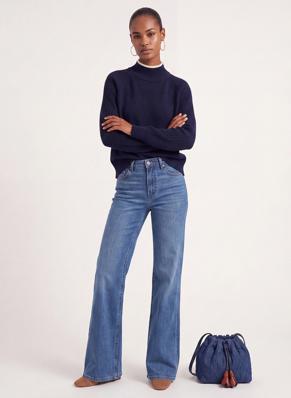 Pull droit col montant en laine mélangée KOOKAI Bleu