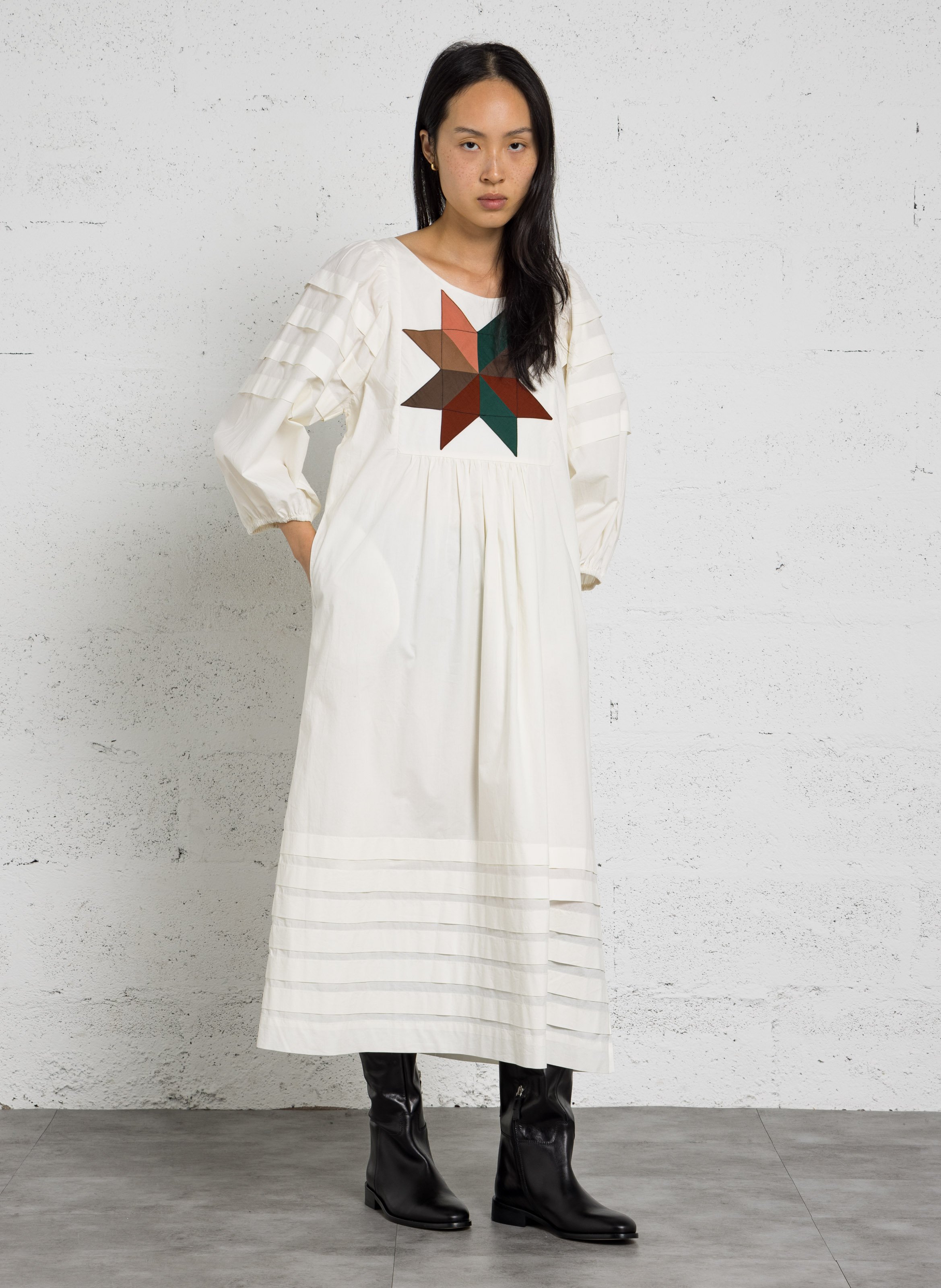 Midi dress with puff sleeves in cotton LEON & HARPER White