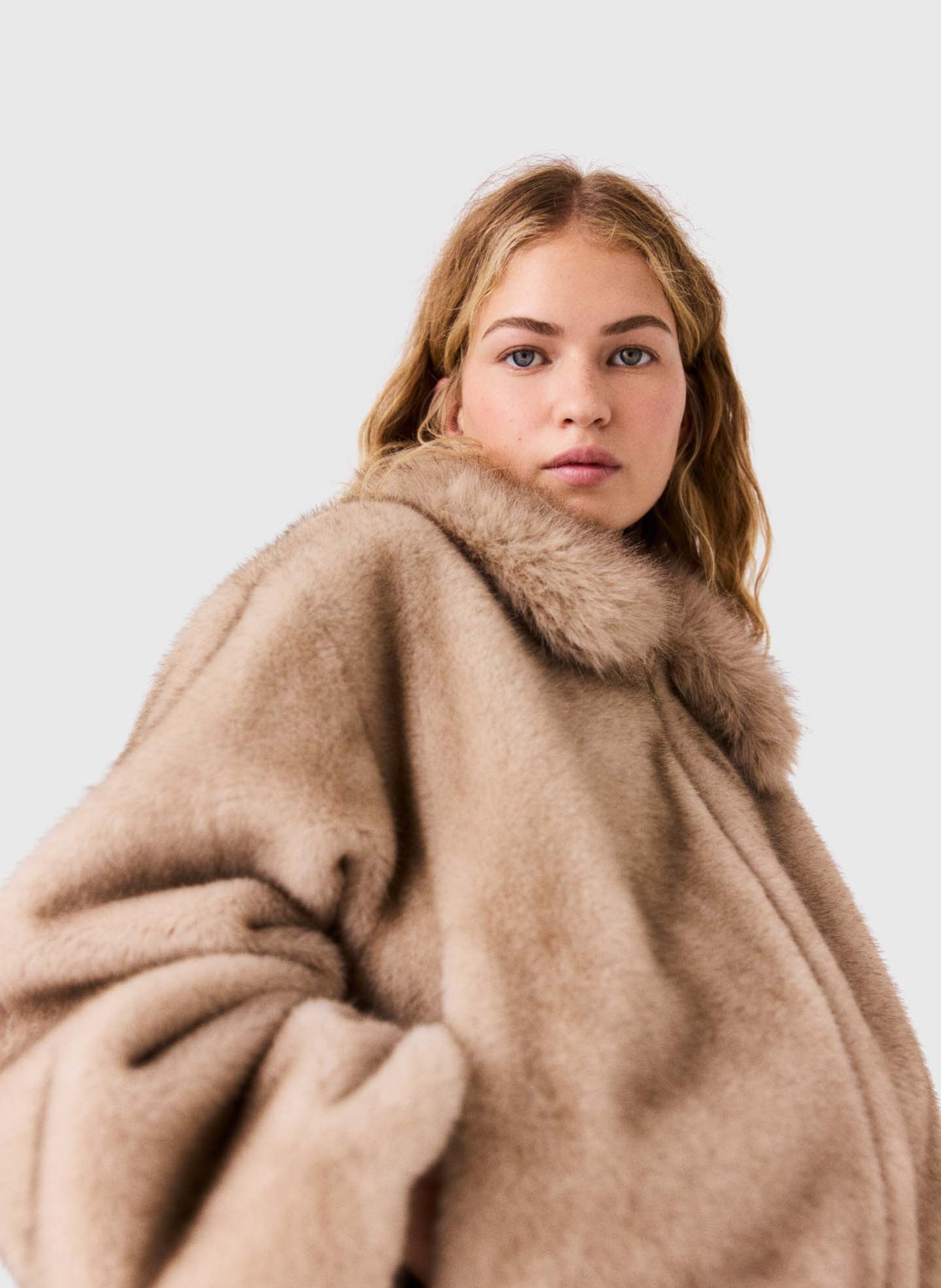 Oversized jas met faux fur-effect MAJE Beige