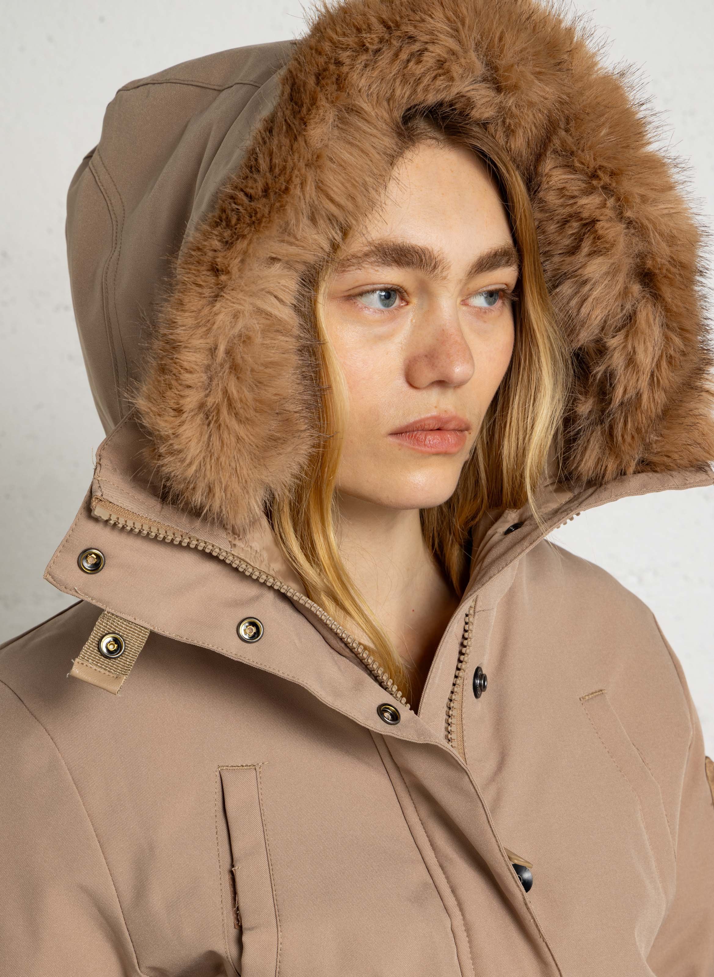 Short hooded jacket with a high collar SCHOTT Beige