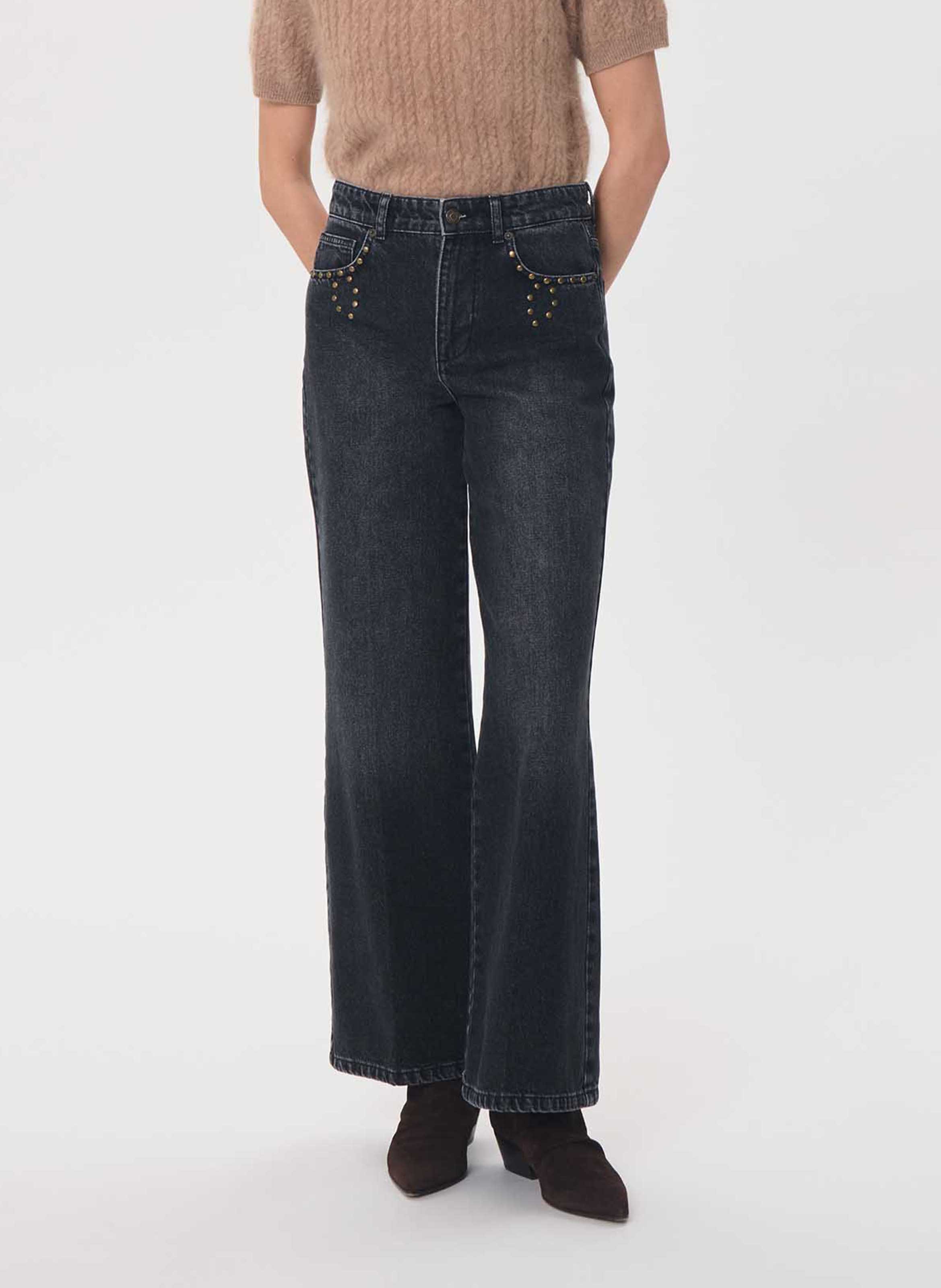 Jean bootcut uni à détail clouté TARA JARMON Noir