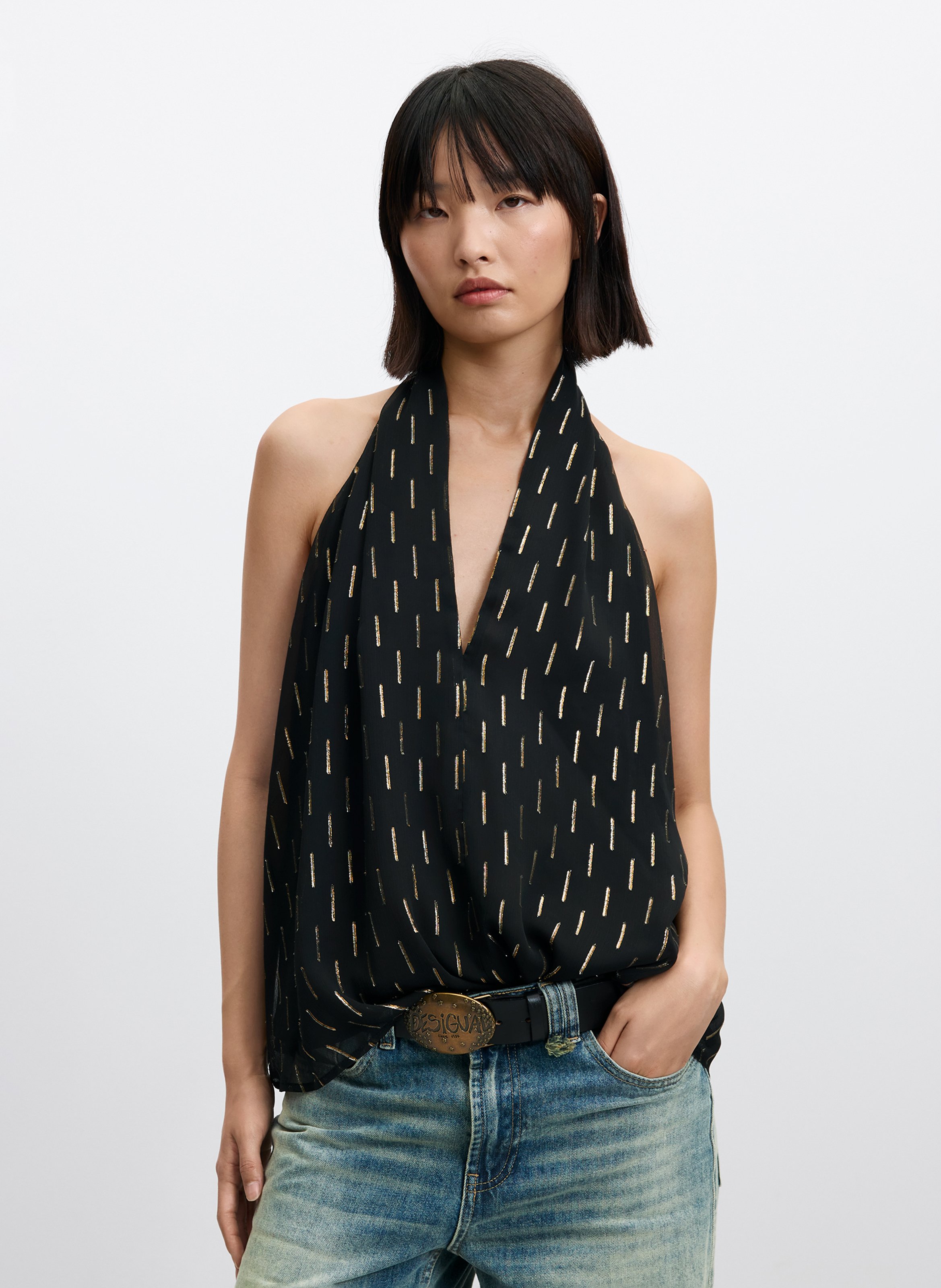 Patterned Sleeveless Top DESIGUAL Black