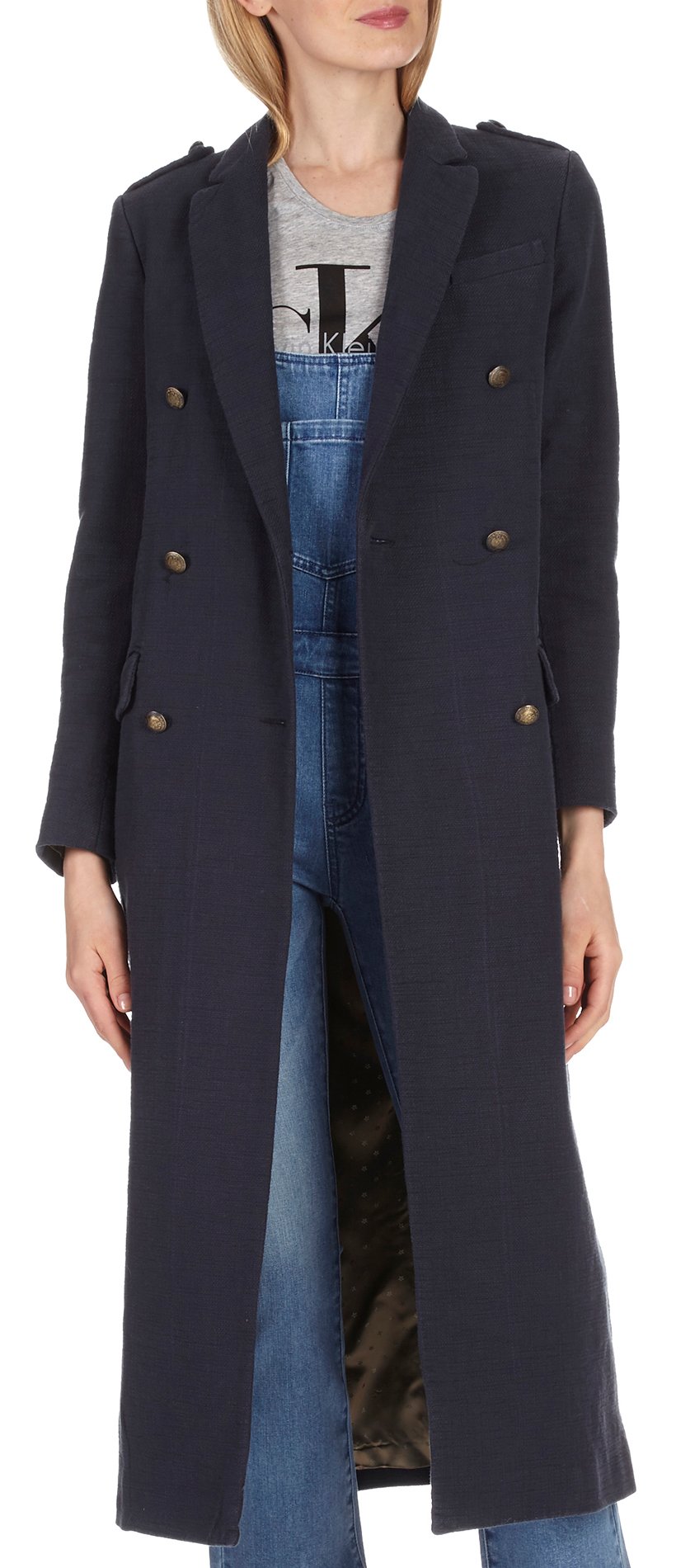 Manteau cintré long en coton Qem SWILDENS Bleu