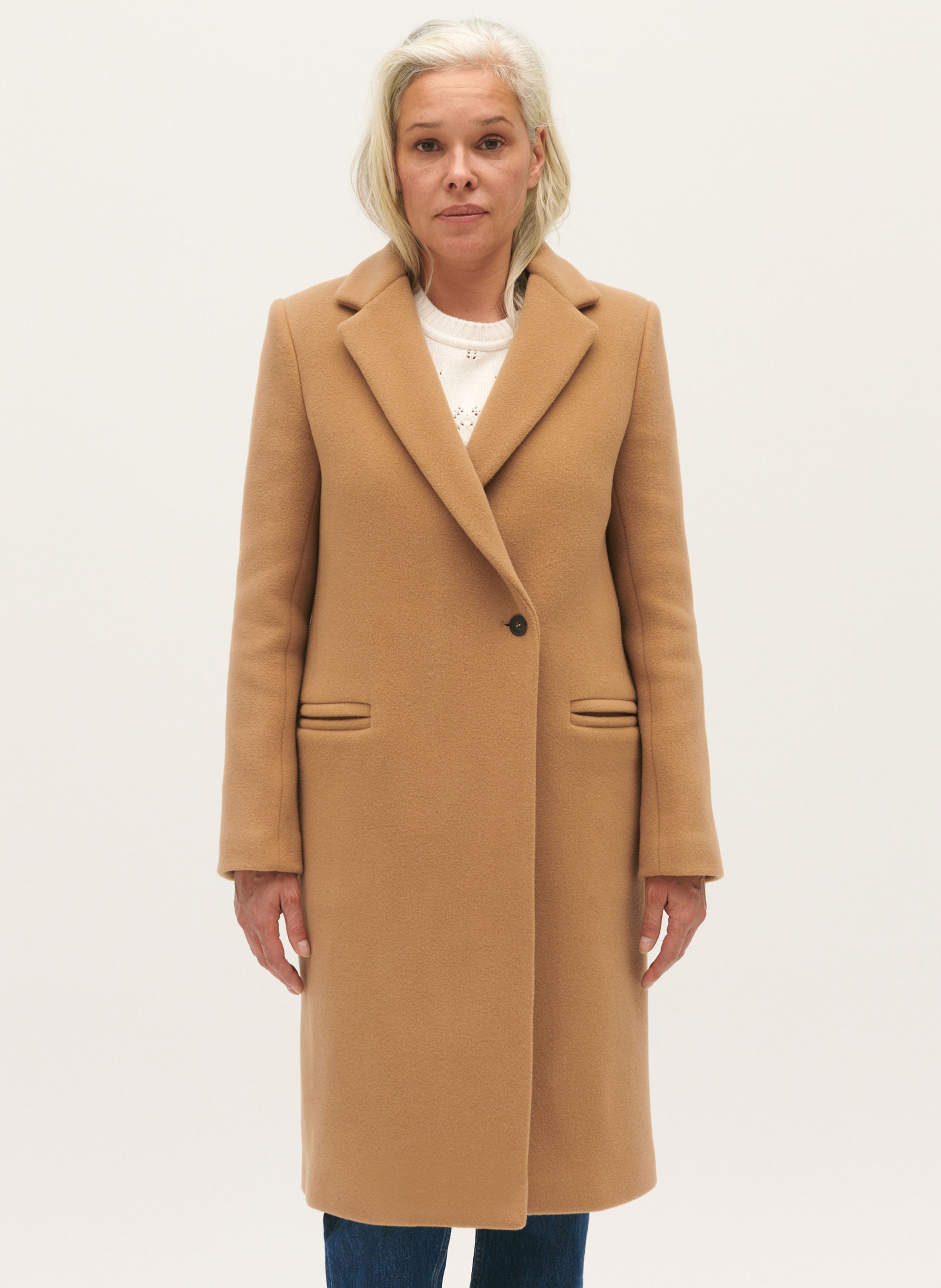 Brown Wool blend coat with tailored collar