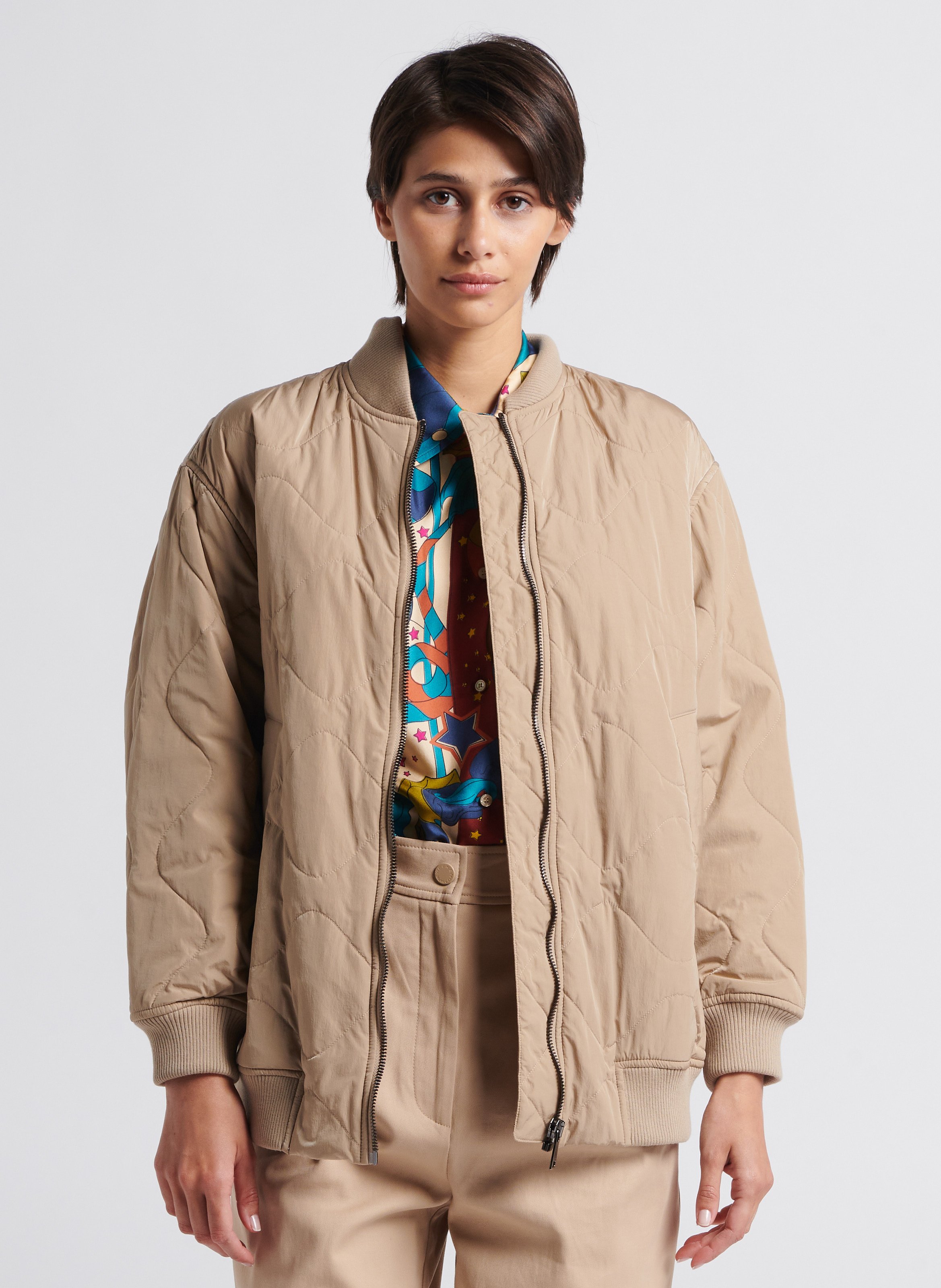 High-neck quilted-effect jacket MAX MARA WEEK END Khaki