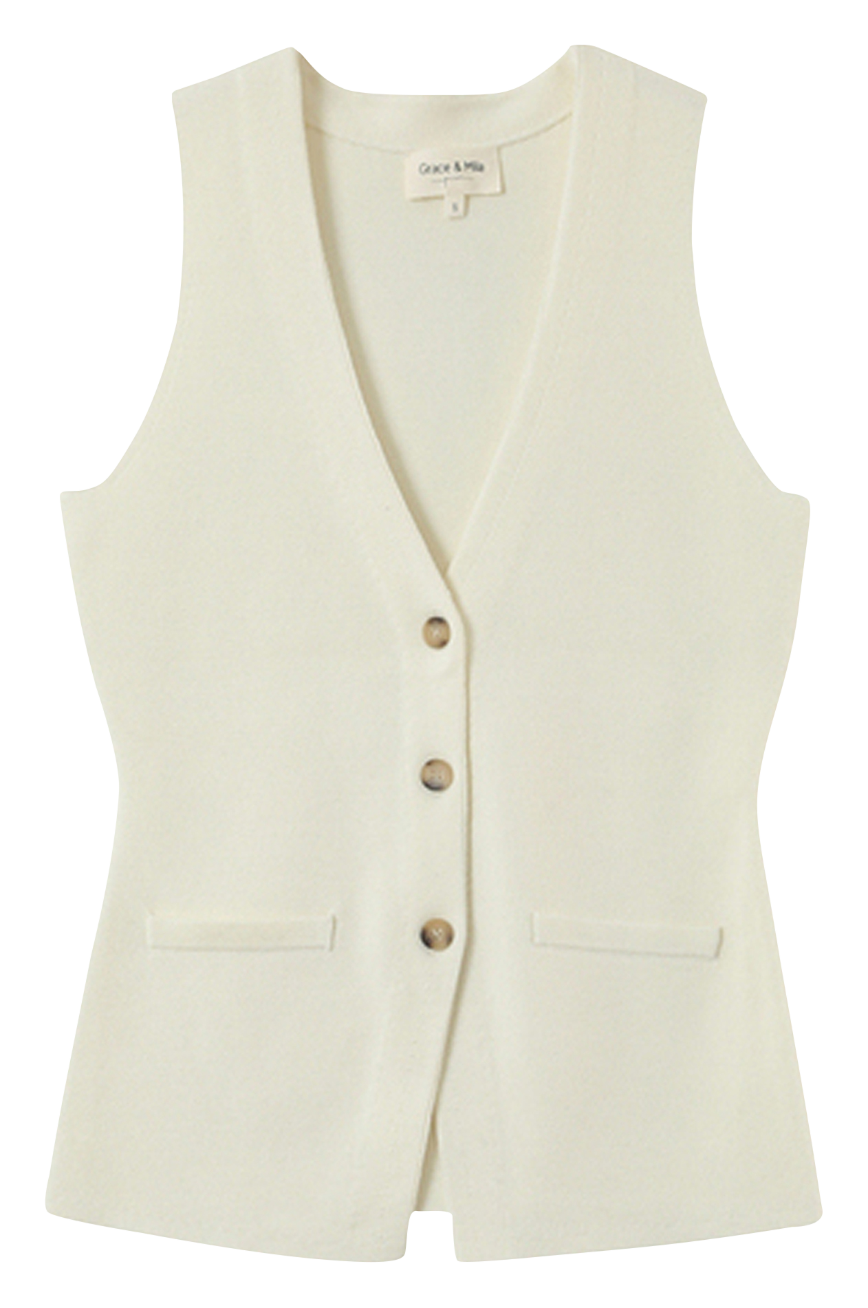 Fitted V-neck knit vest GRACE ET MILA White