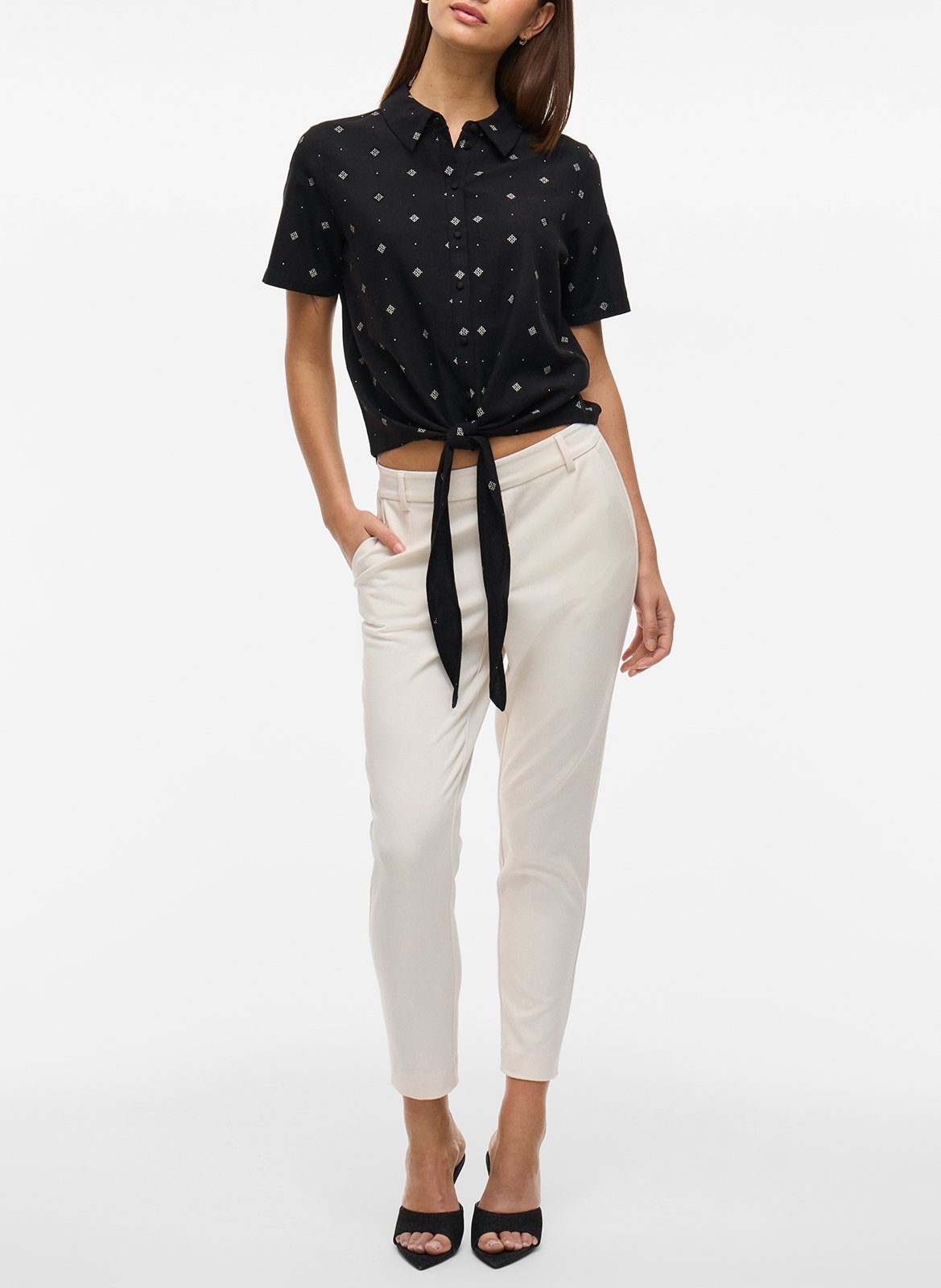 Gerade geschnittene Bluse aus bedruckter Viskose VILA Schwarz