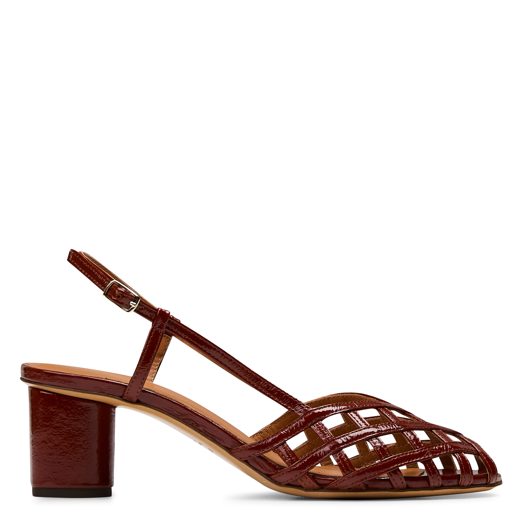 Sandales à talon en cuir vernis RIVECOUR Marron