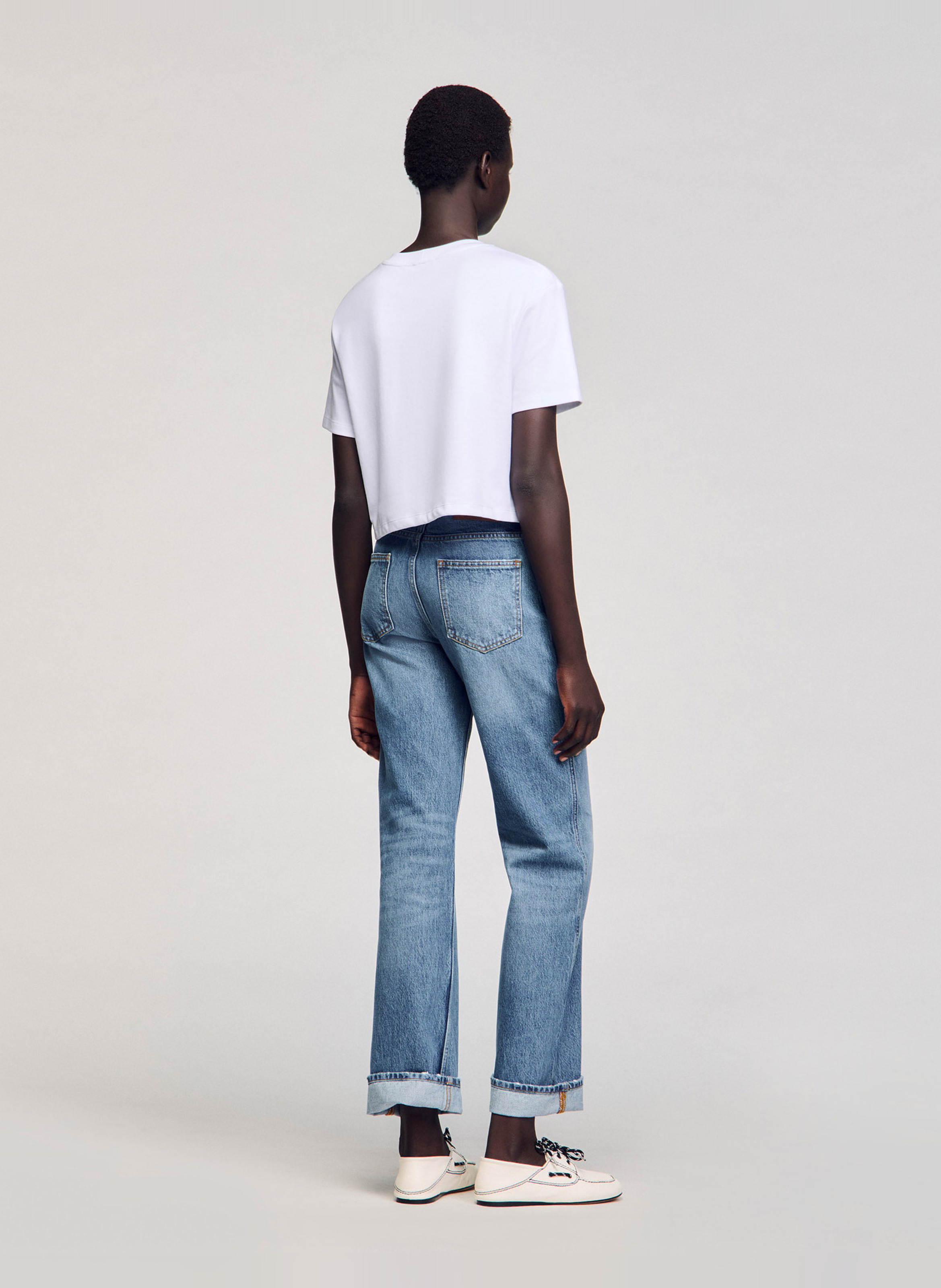 Kort T-shirt van katoenmix met stras SANDRO Wit