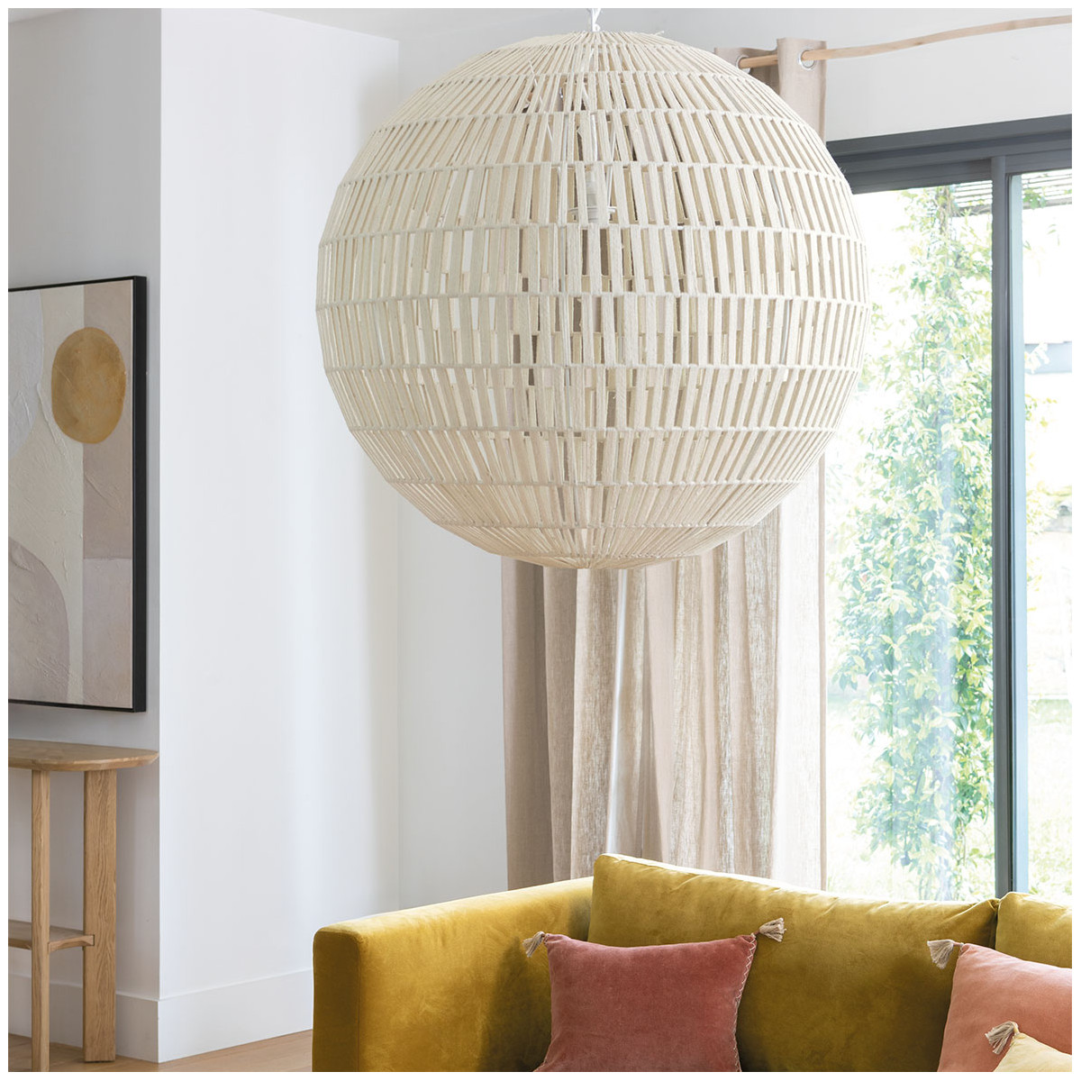 Jute sphere pendant - small size BLANC D'IVOIRE Beige