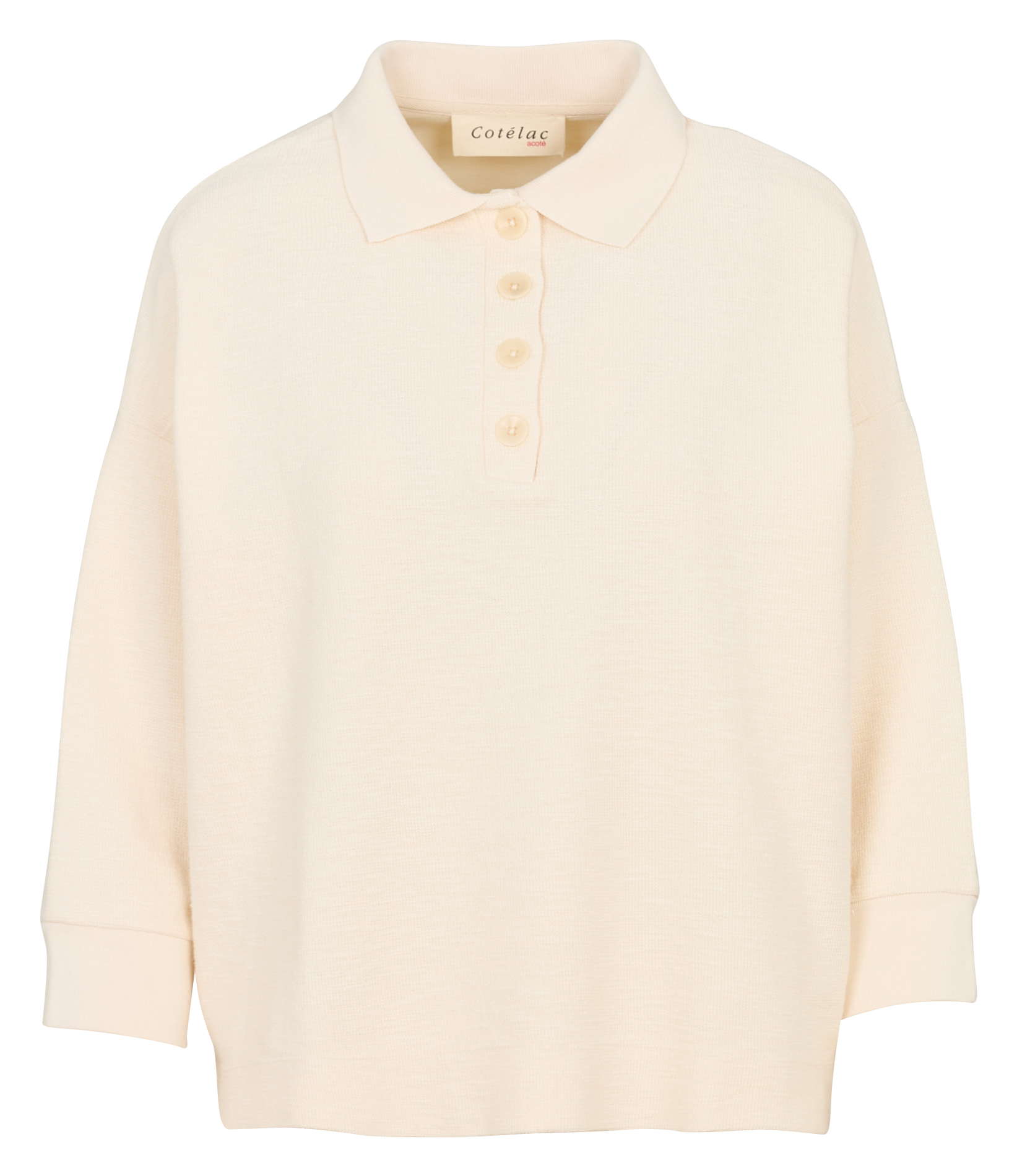Loose fit solid 3/4 sleeve polo ACOTE White