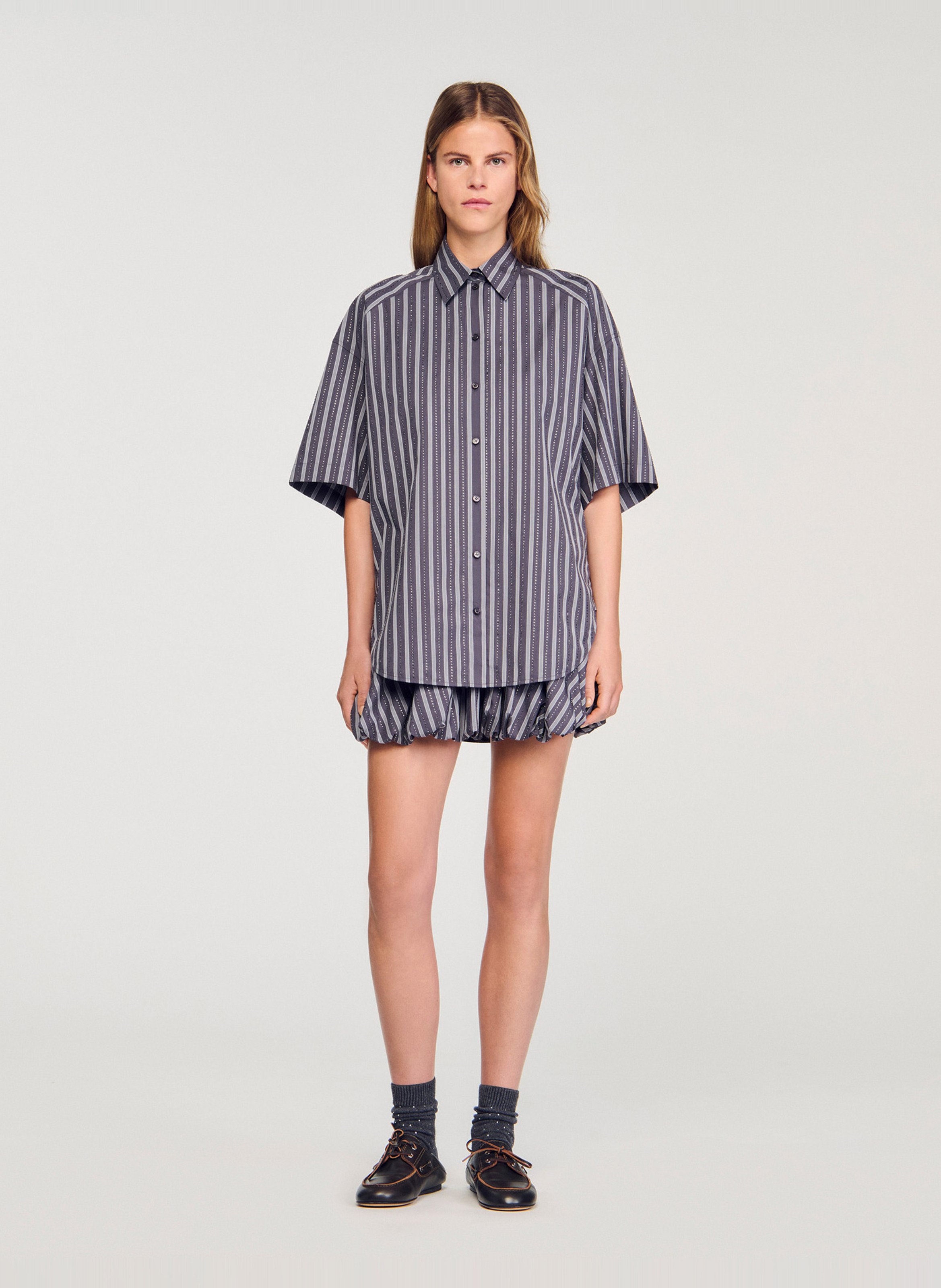 Celena striped cotton oversized shirt SANDRO Grey