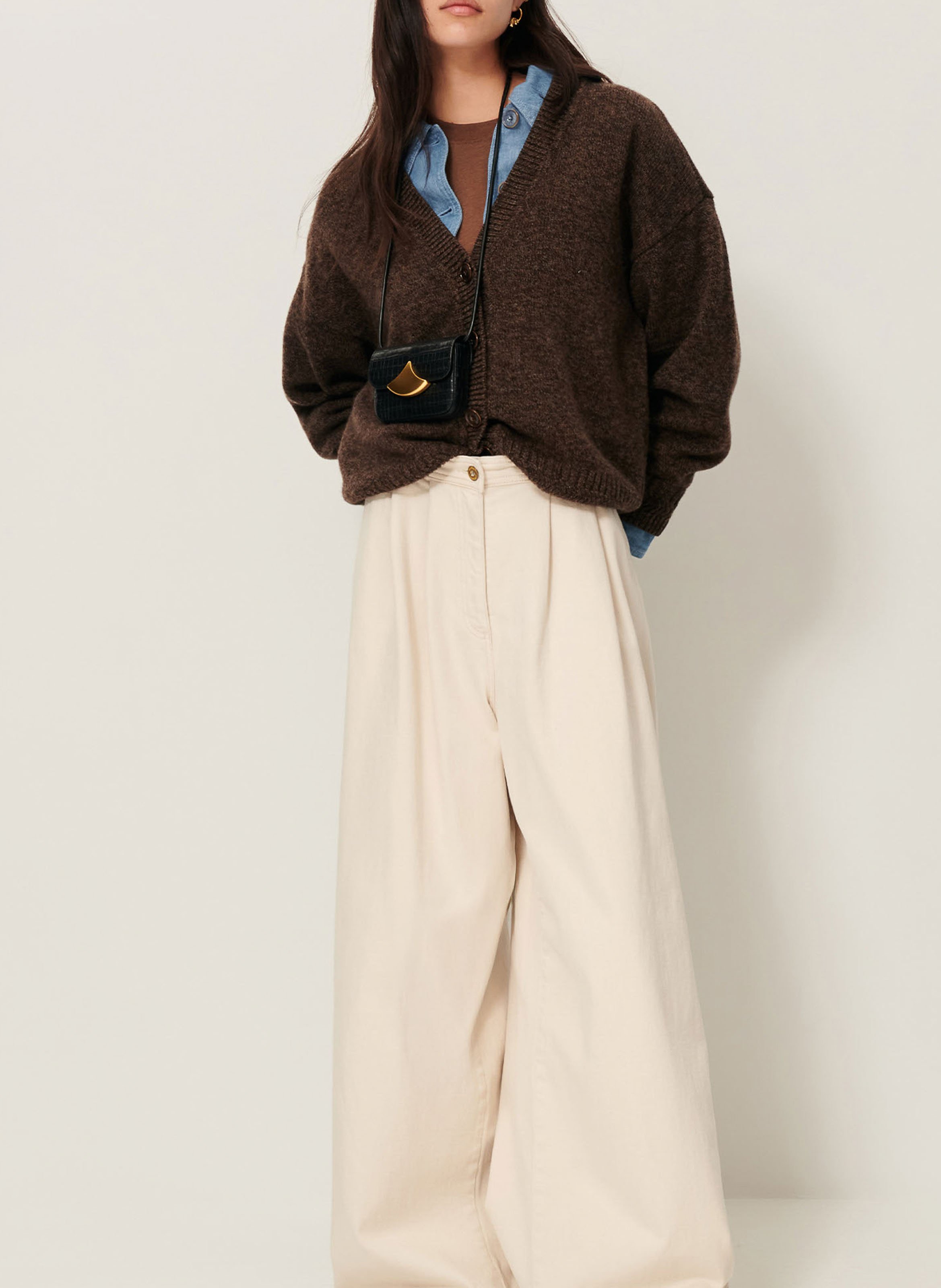 Oversized V-neck merino wool cardigan SESSUN Grey