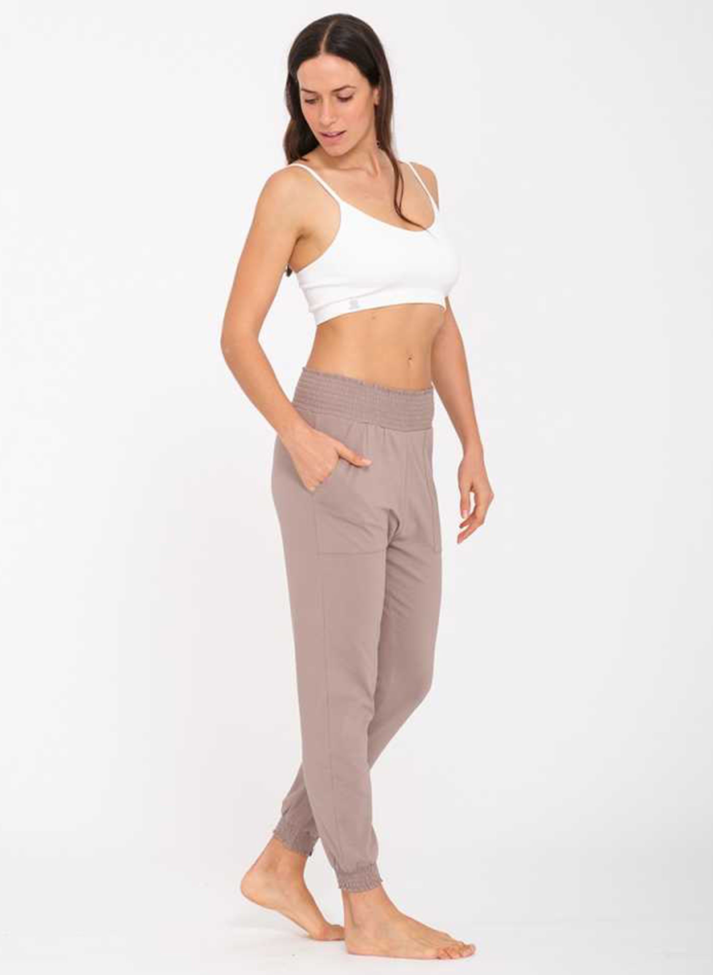Pantalon de sport taille haute en coton mélangé YOGA SEARCHER Marron