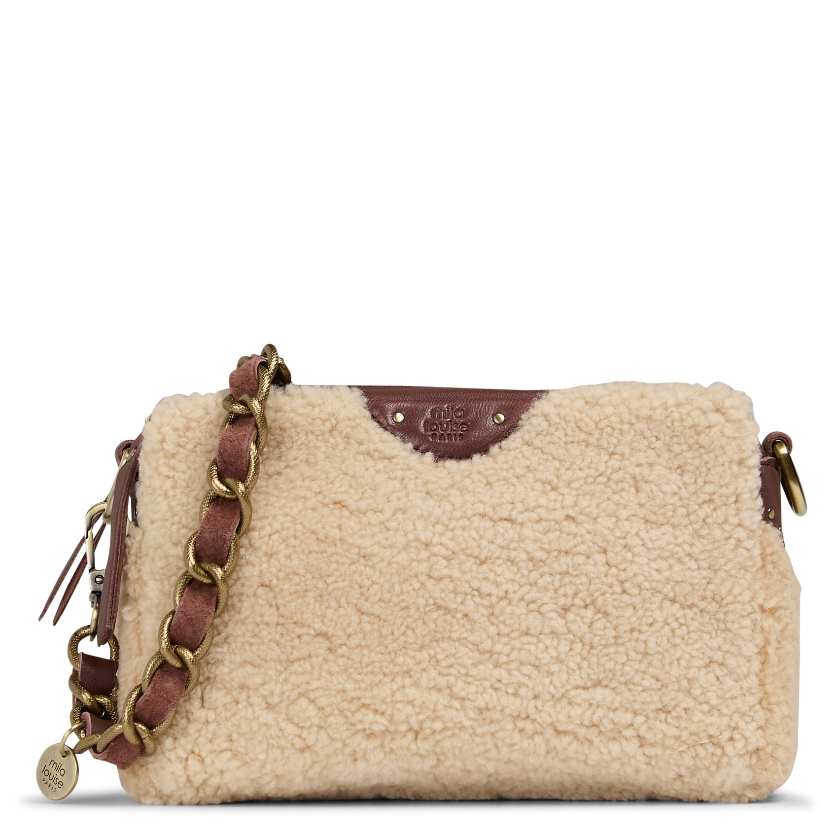 Schoudertas van twee materialen MILA LOUISE Bruin