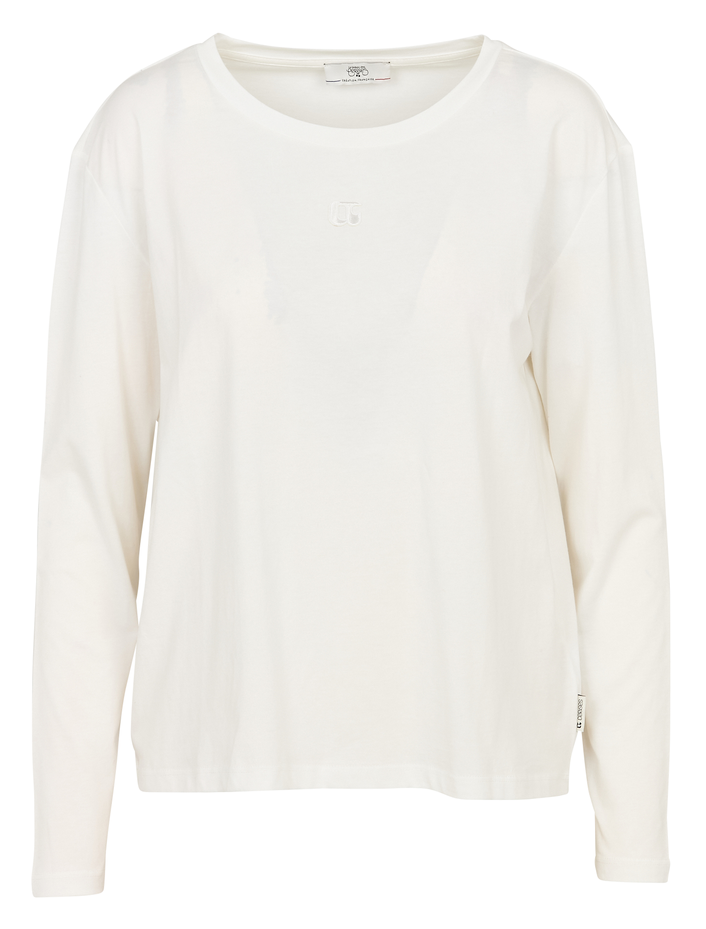 Straight embroidered round-neck cotton T-shirt LE TEMPS DES CERISES White