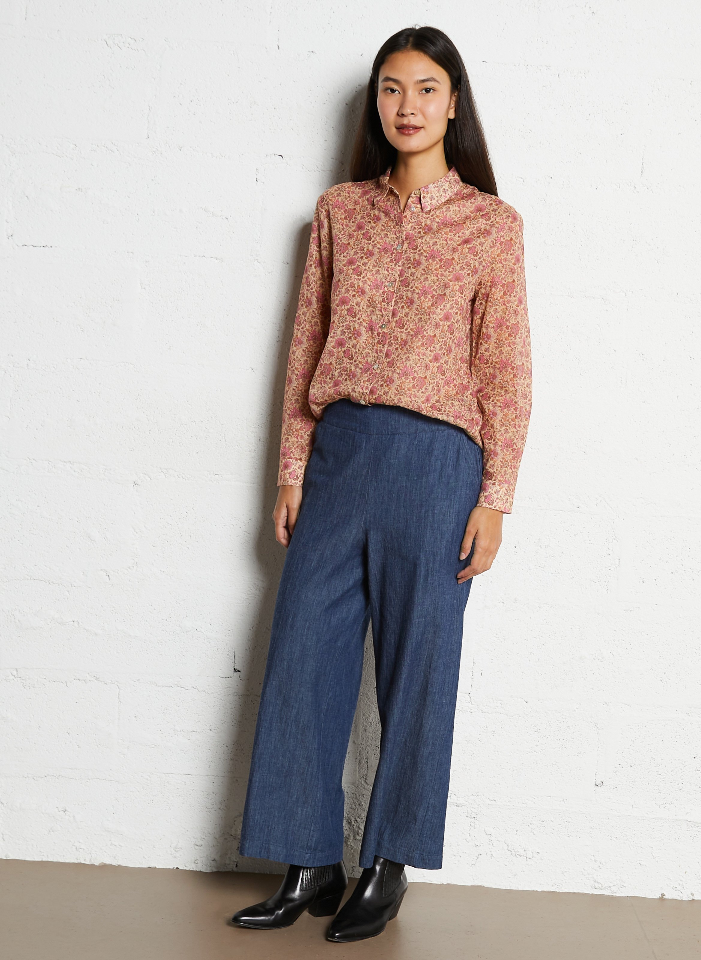 Chemise droite col classique imprimé fleuri en coton MAISON 123 Rose