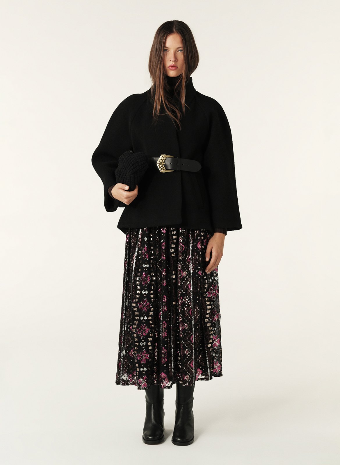 Cape droite col châle en laine BA&SH Noir