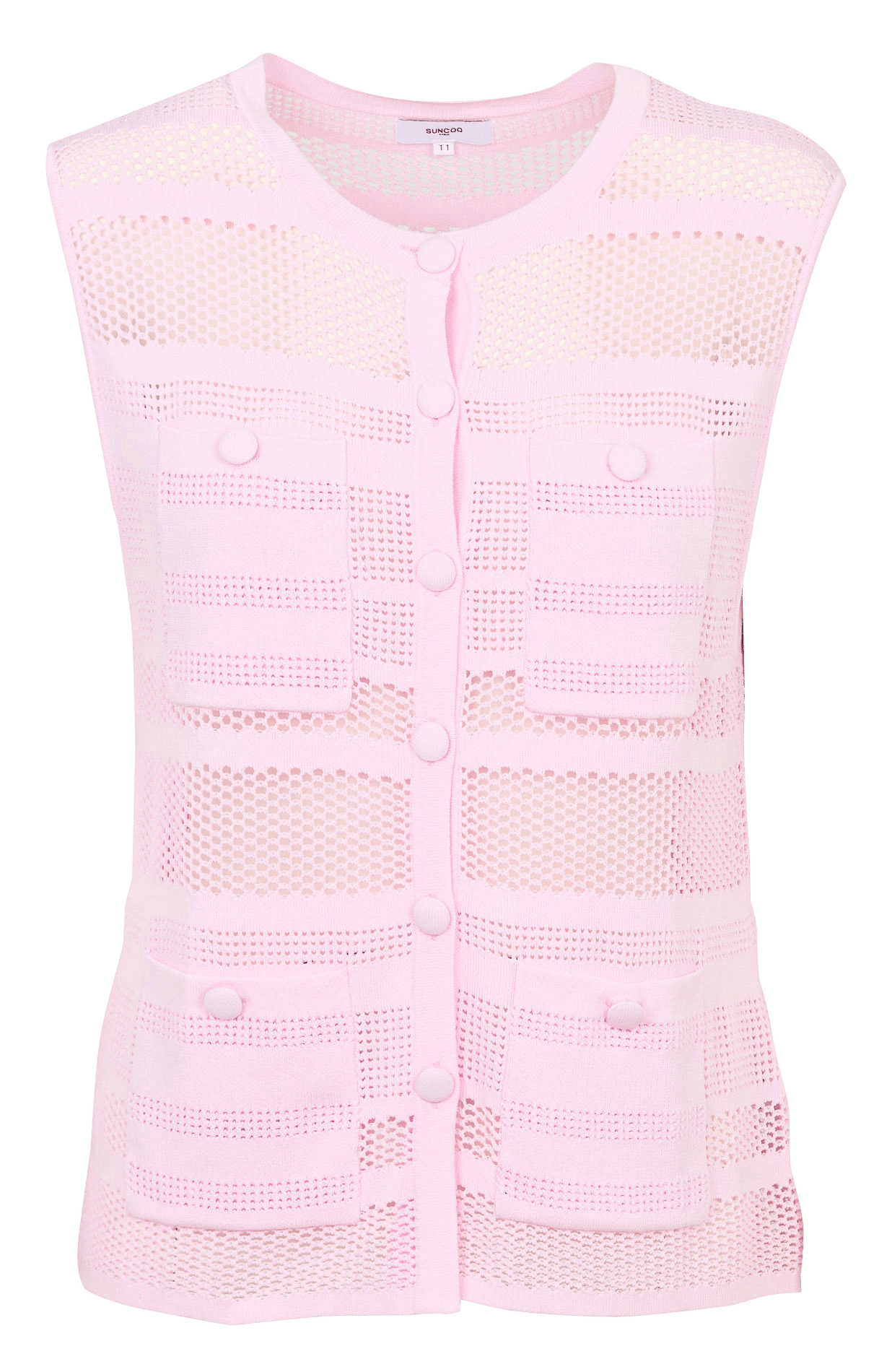 Gilet sans manches ajouré col rond SUNCOO Rose