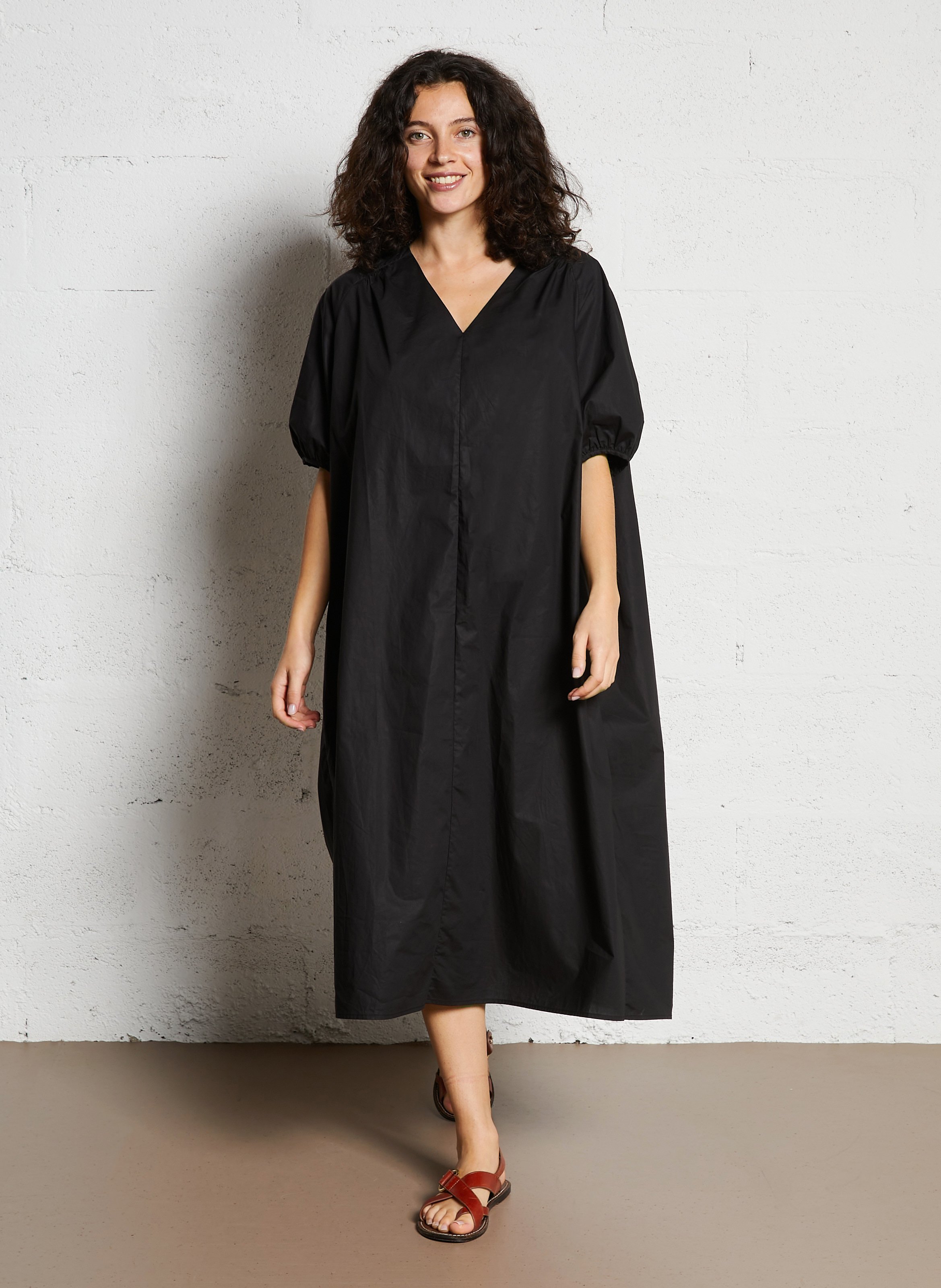 Robe ample col V en coton JC SOPHIE Noir
