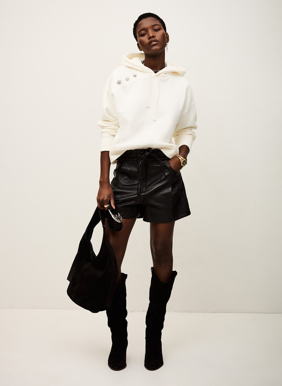 Sweat droit à capuche uni et boutons bijoux BA&SH Beige