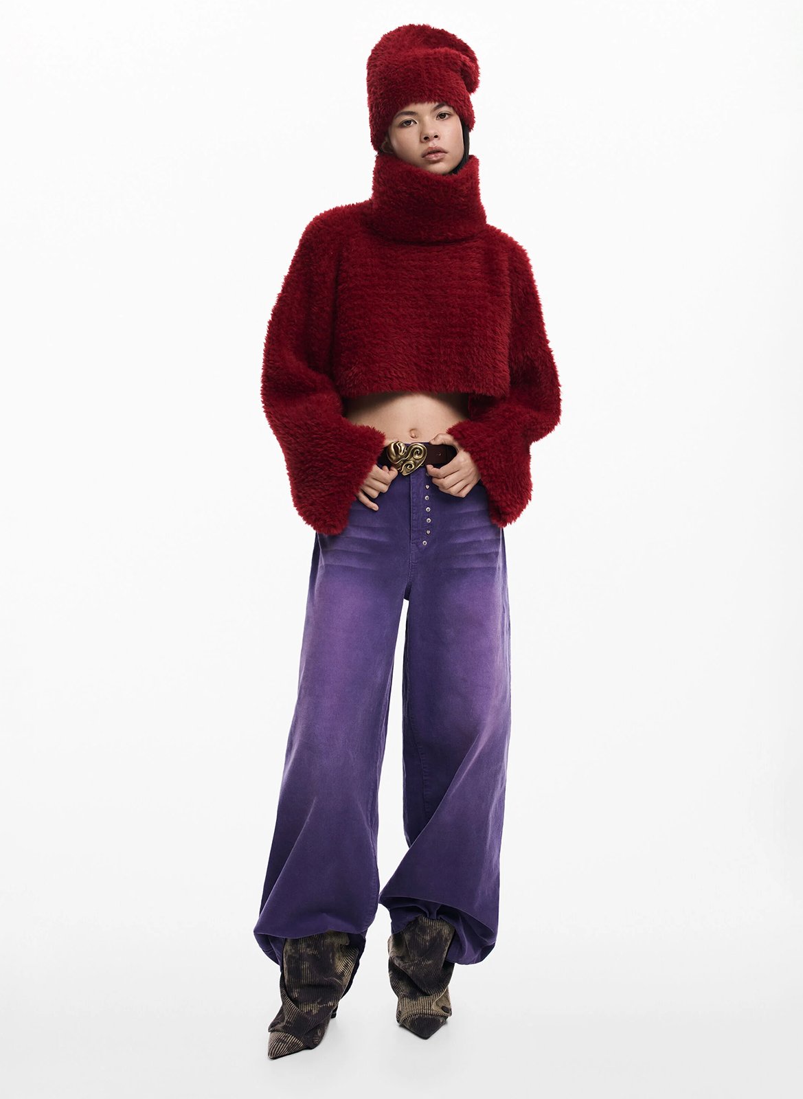 Pack pull crop et bonnet en fausse fourrure DESIGUAL Rouge