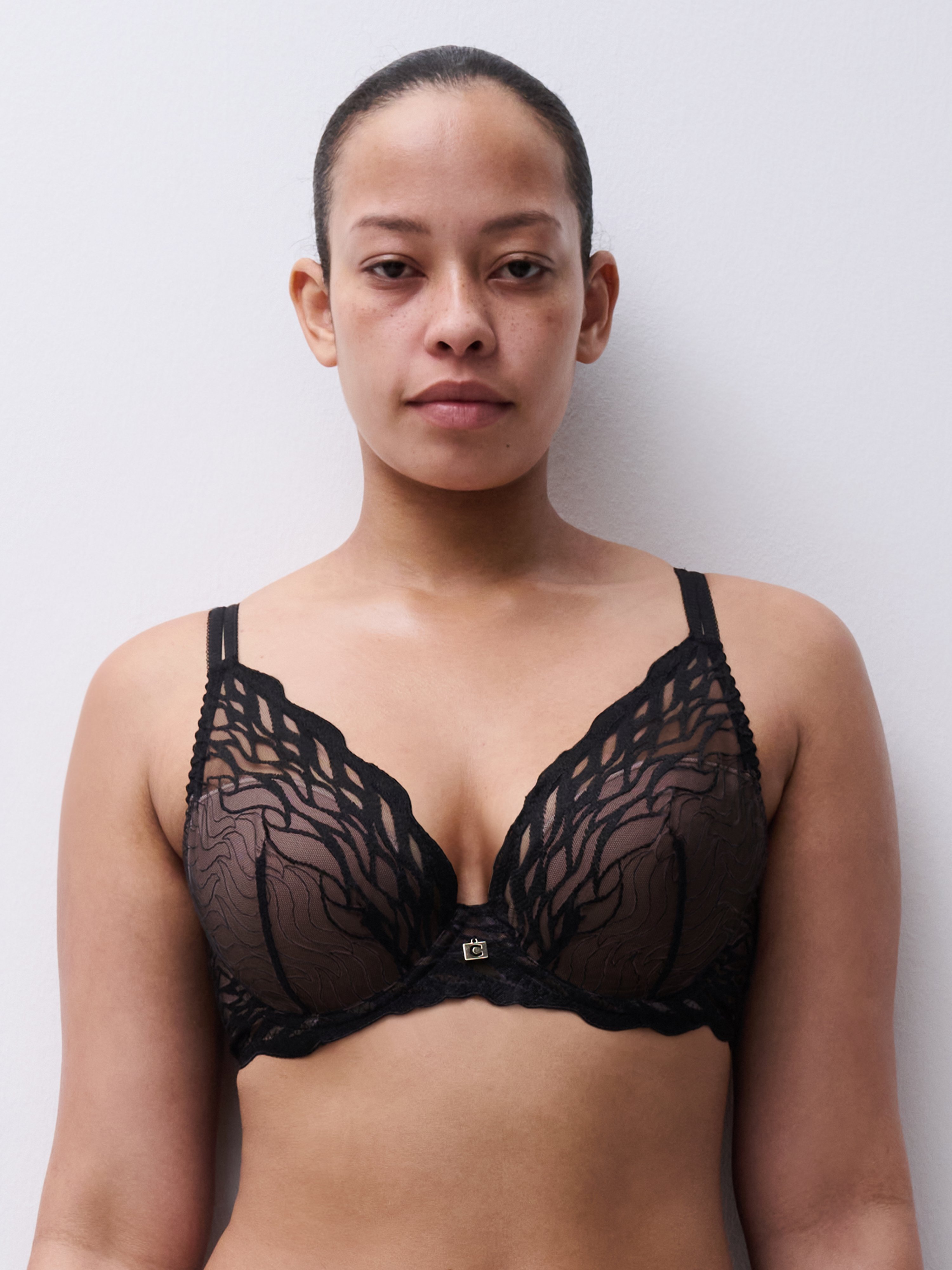 Plunging padded bra with embroidery CHANTELLE Black