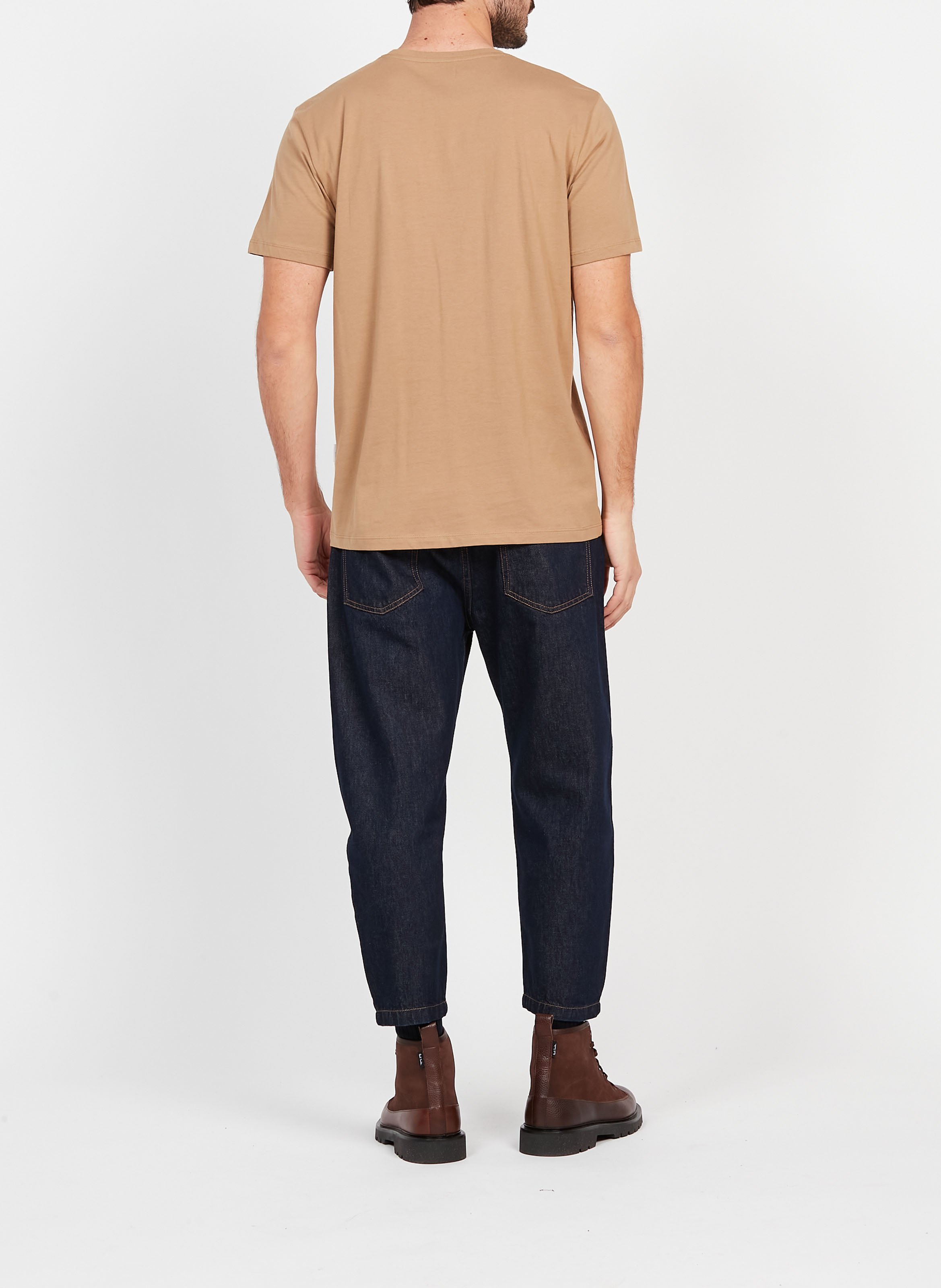 Tee-shirt droit col rond en coton SELECTED Marron