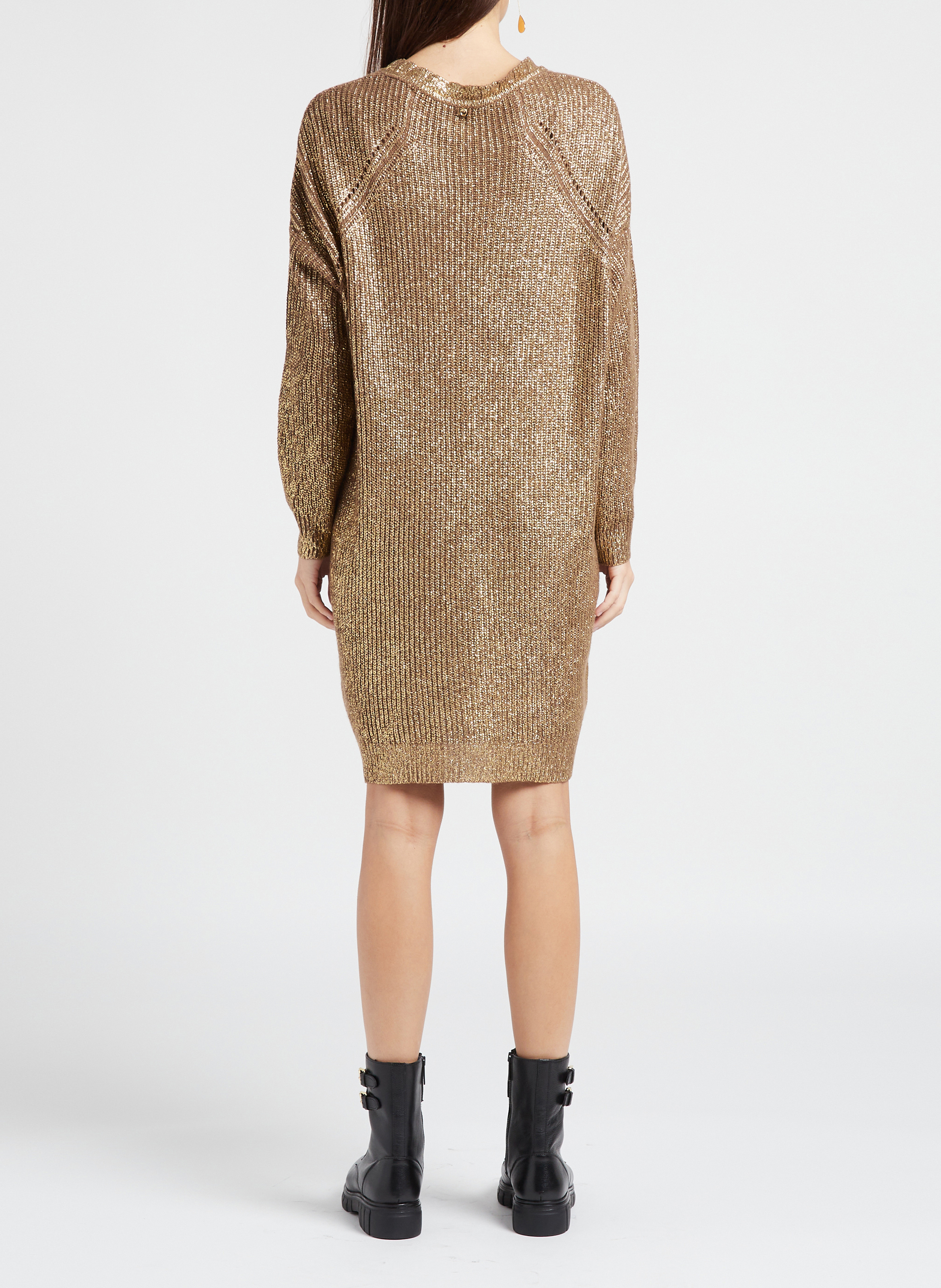 Korte, gebreide jurk met ronde hals PINKO Bruin