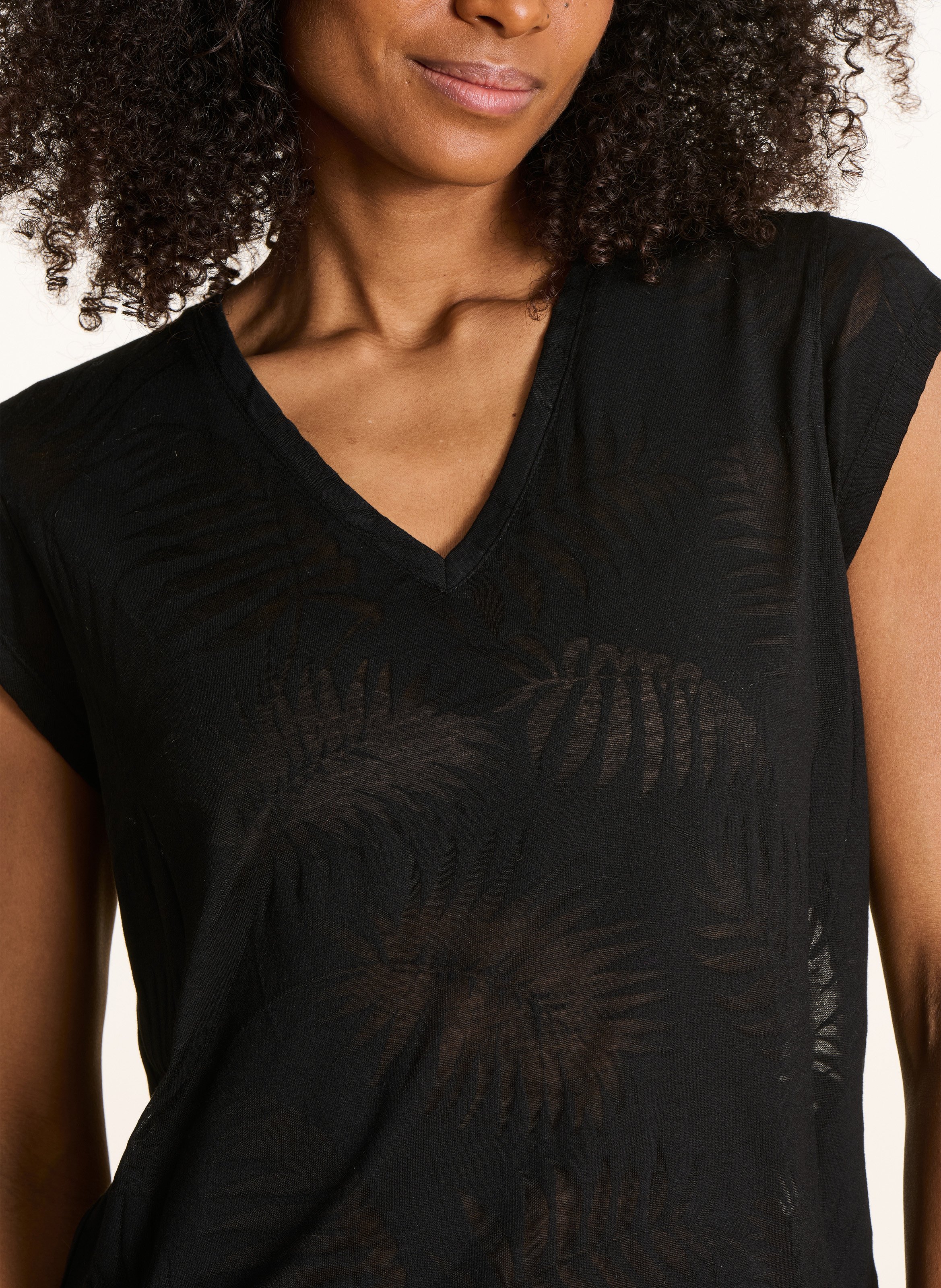 Recht T-shirt met V-hals | katoenblend LA FEE MARABOUTEE Zwart