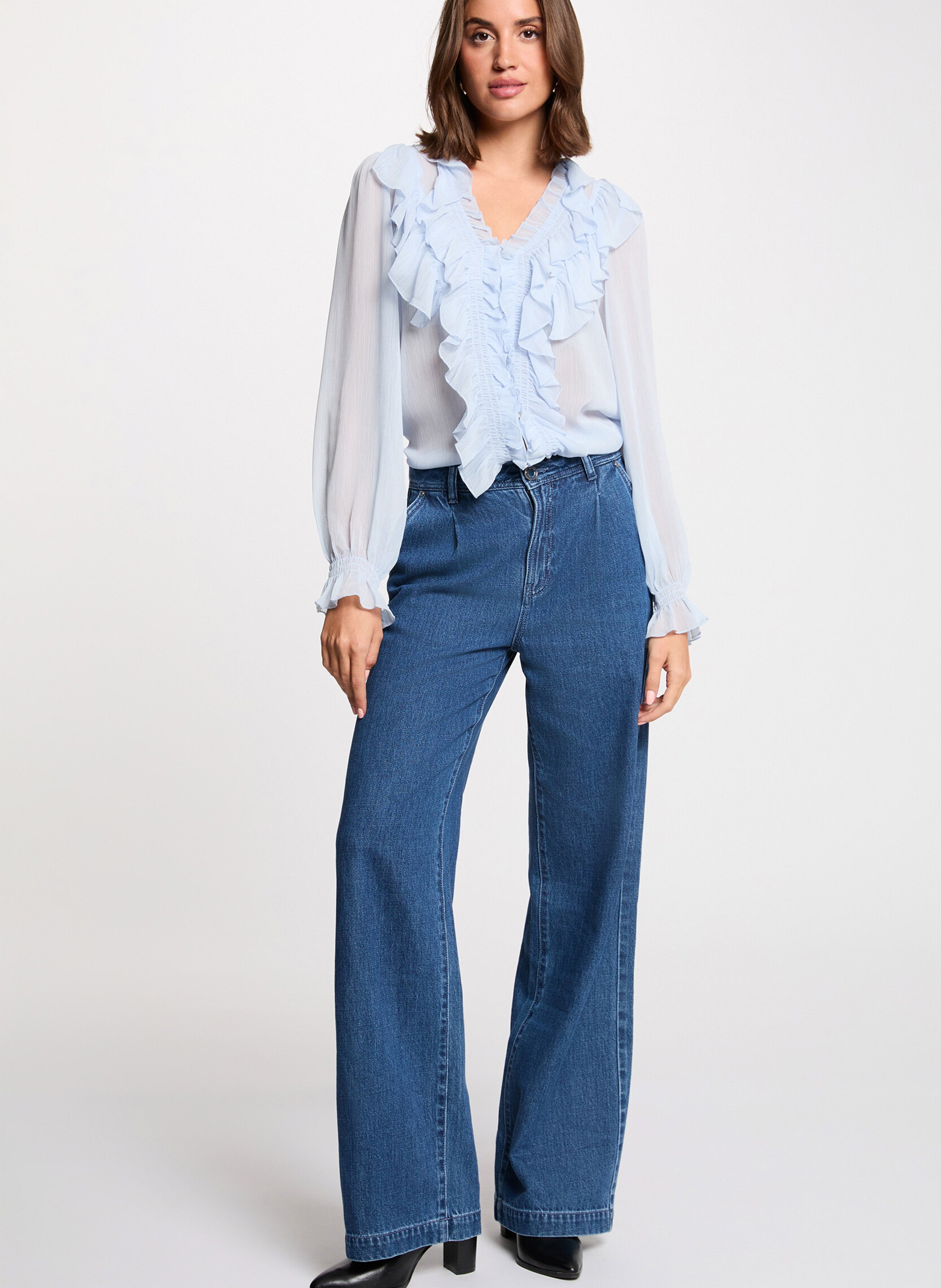 Bluse mit V-Ausschnitt Blau