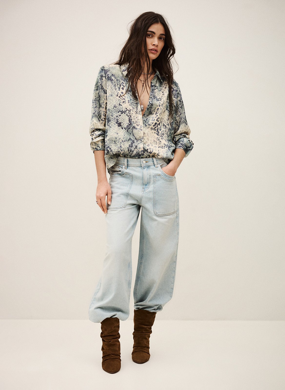 Chemise droite col classique imprimée Bleu