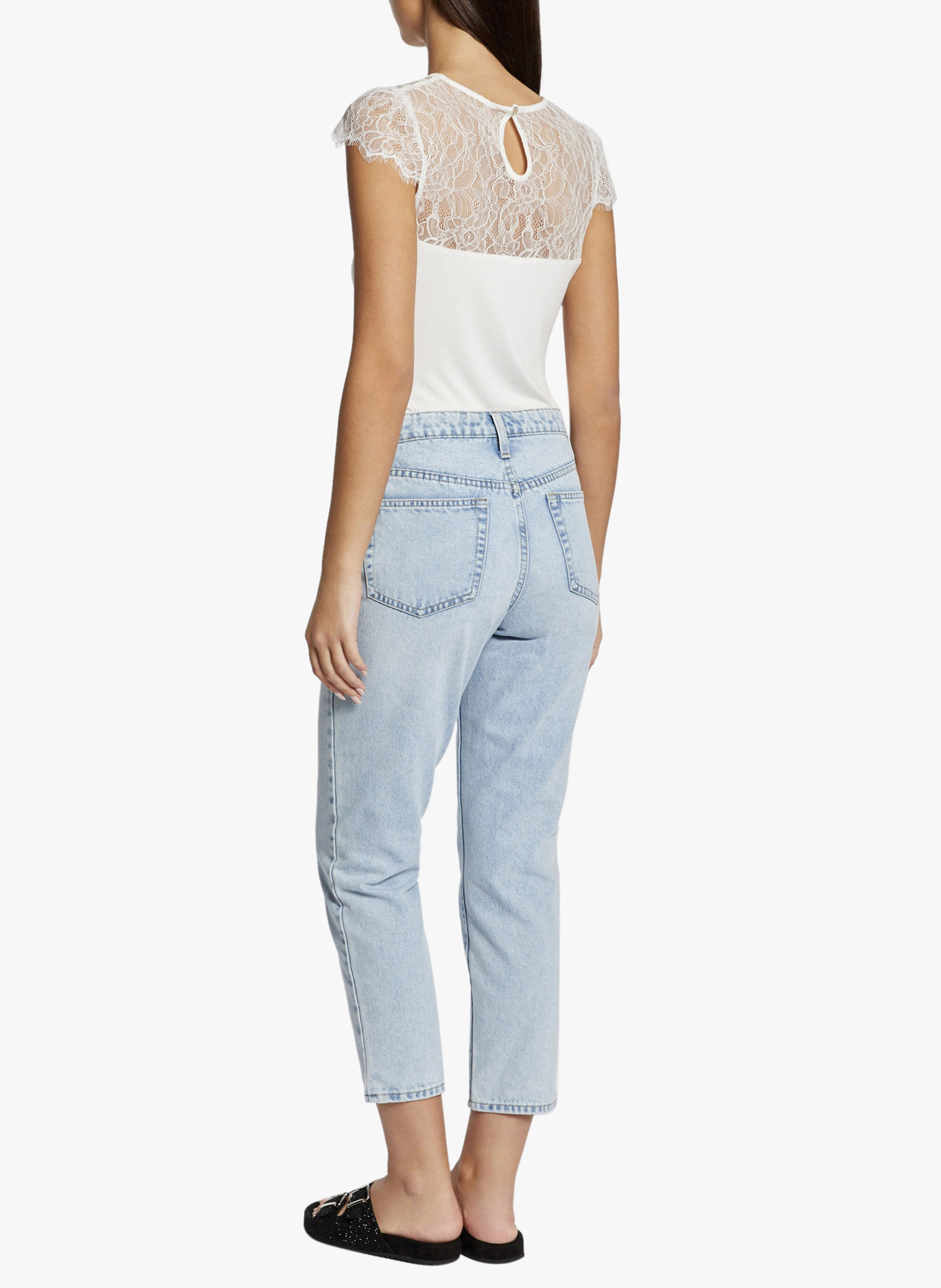 Round-neck lace top MORGAN Beige