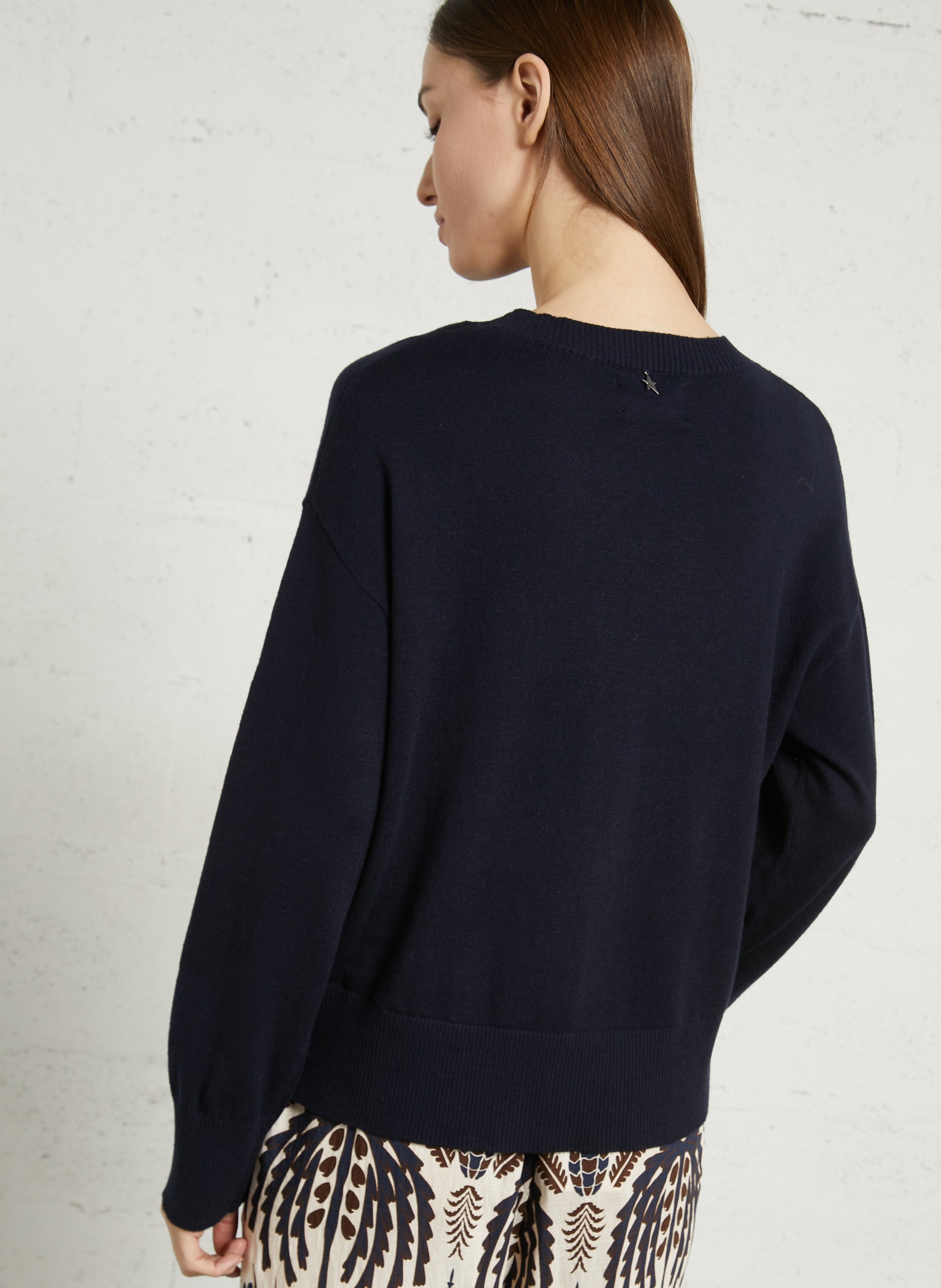 Pull droit col rond en coton et laine SUD EXPRESS Bleu