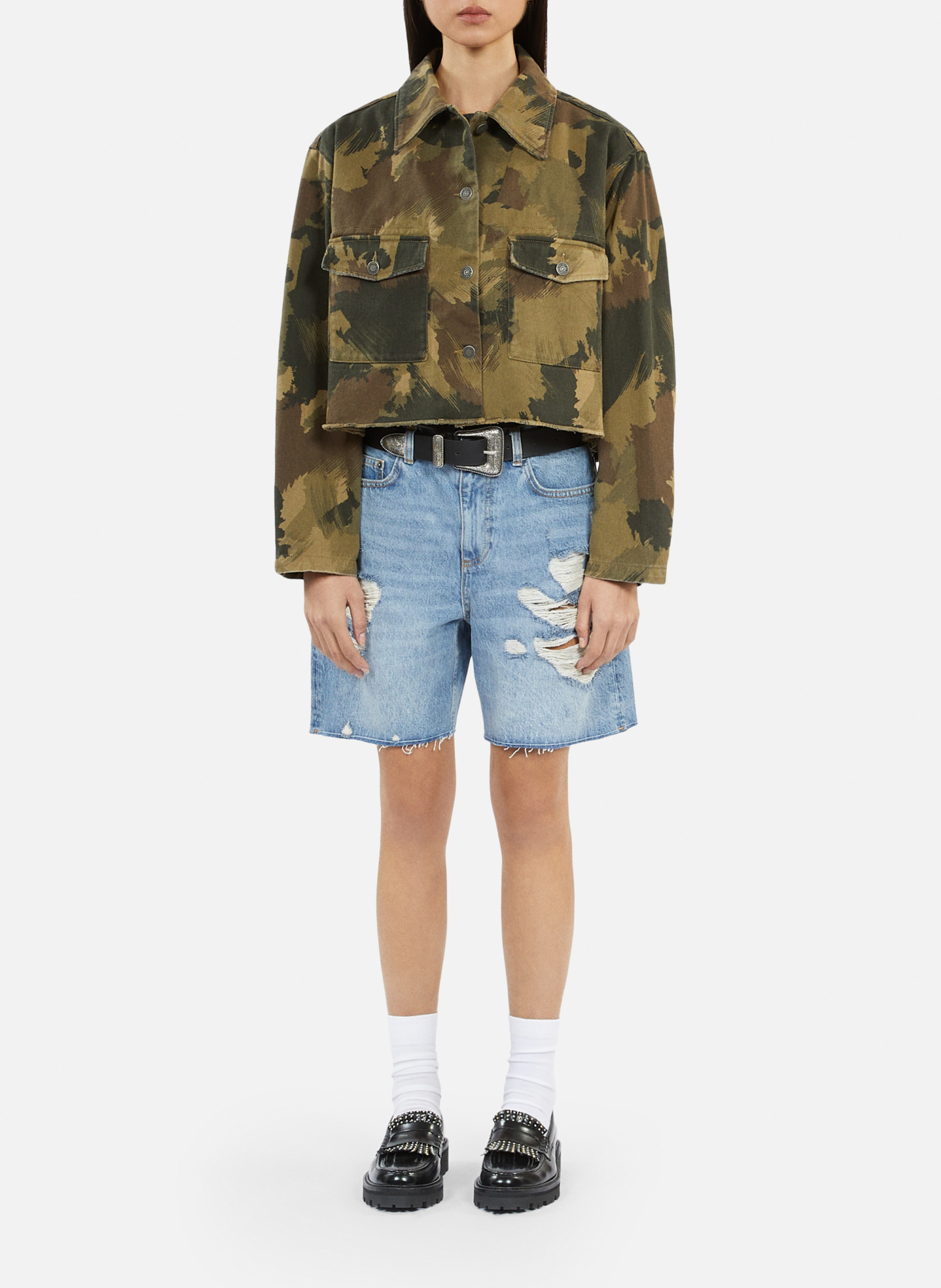 Korte denim jasje met katoenen print THE KOOPLES Kaki