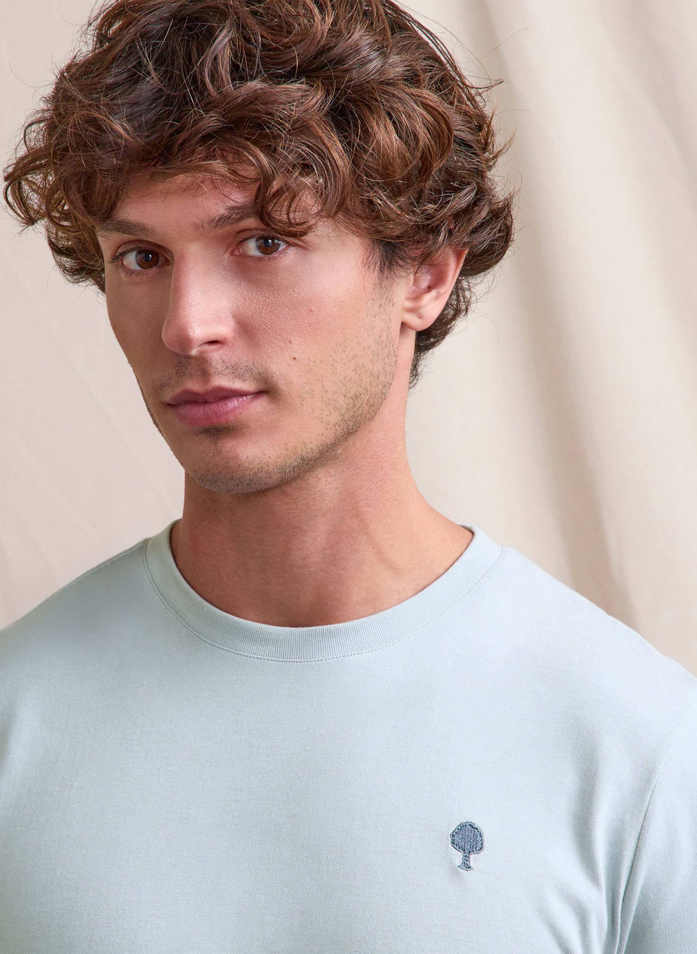 Tee-shirt droit col rond en coton et coton recyclé Bleu