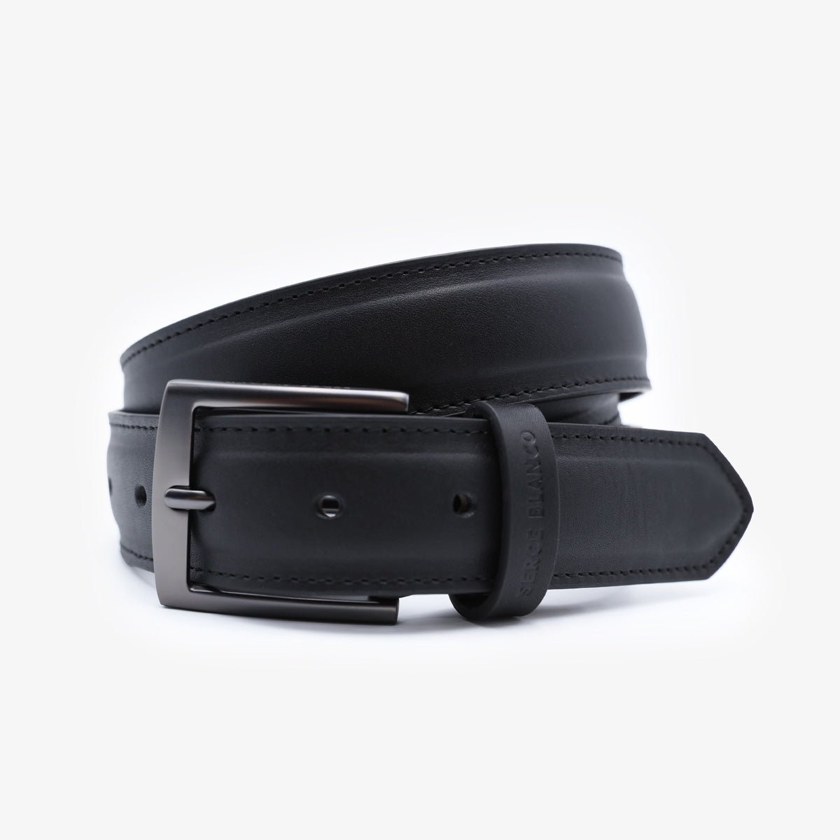 Leather belt with tone-on-tone stitching SERGE BLANCO Black