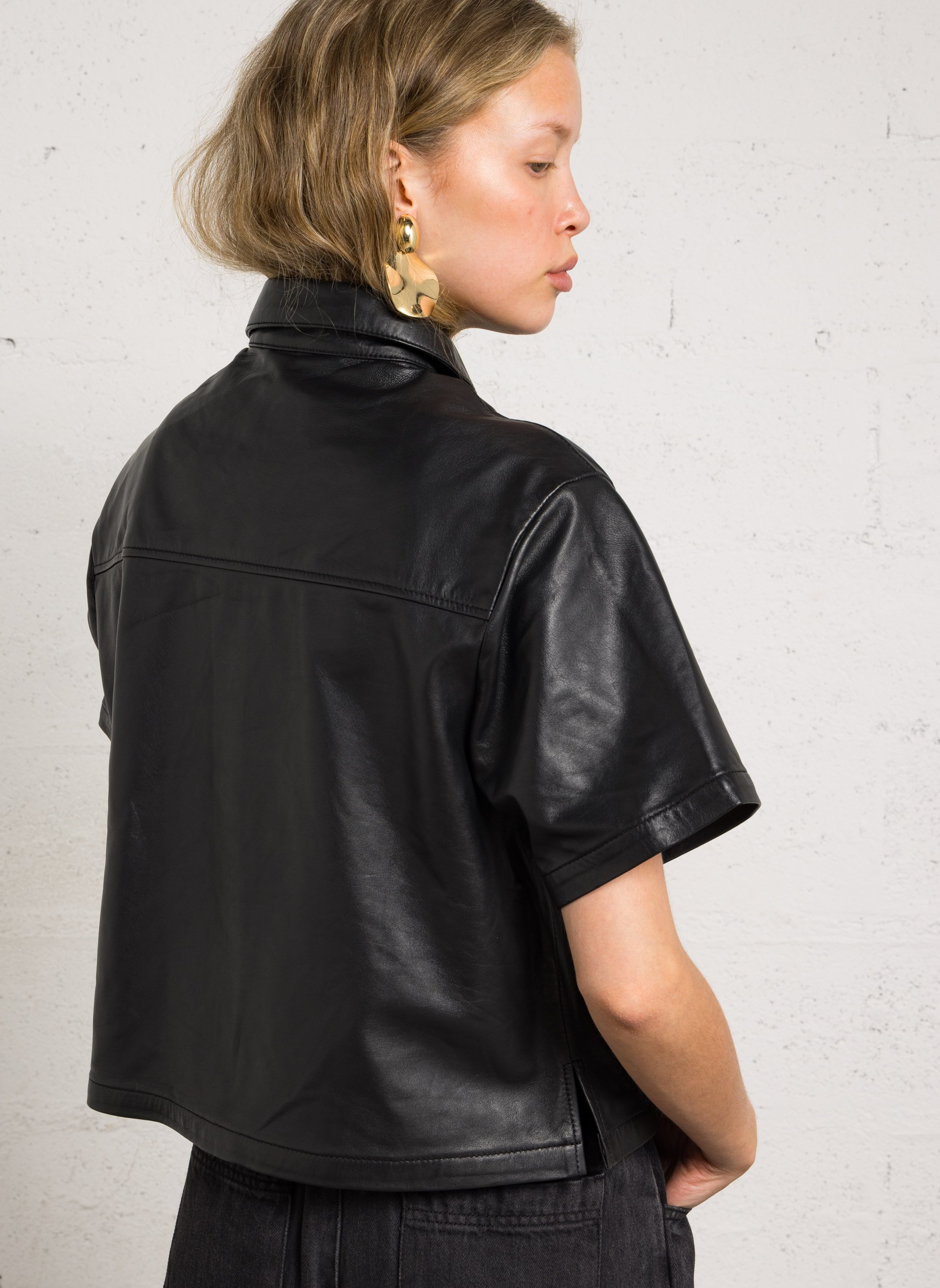 Kurzarm-Lederhemd SCHOTT Schwarz