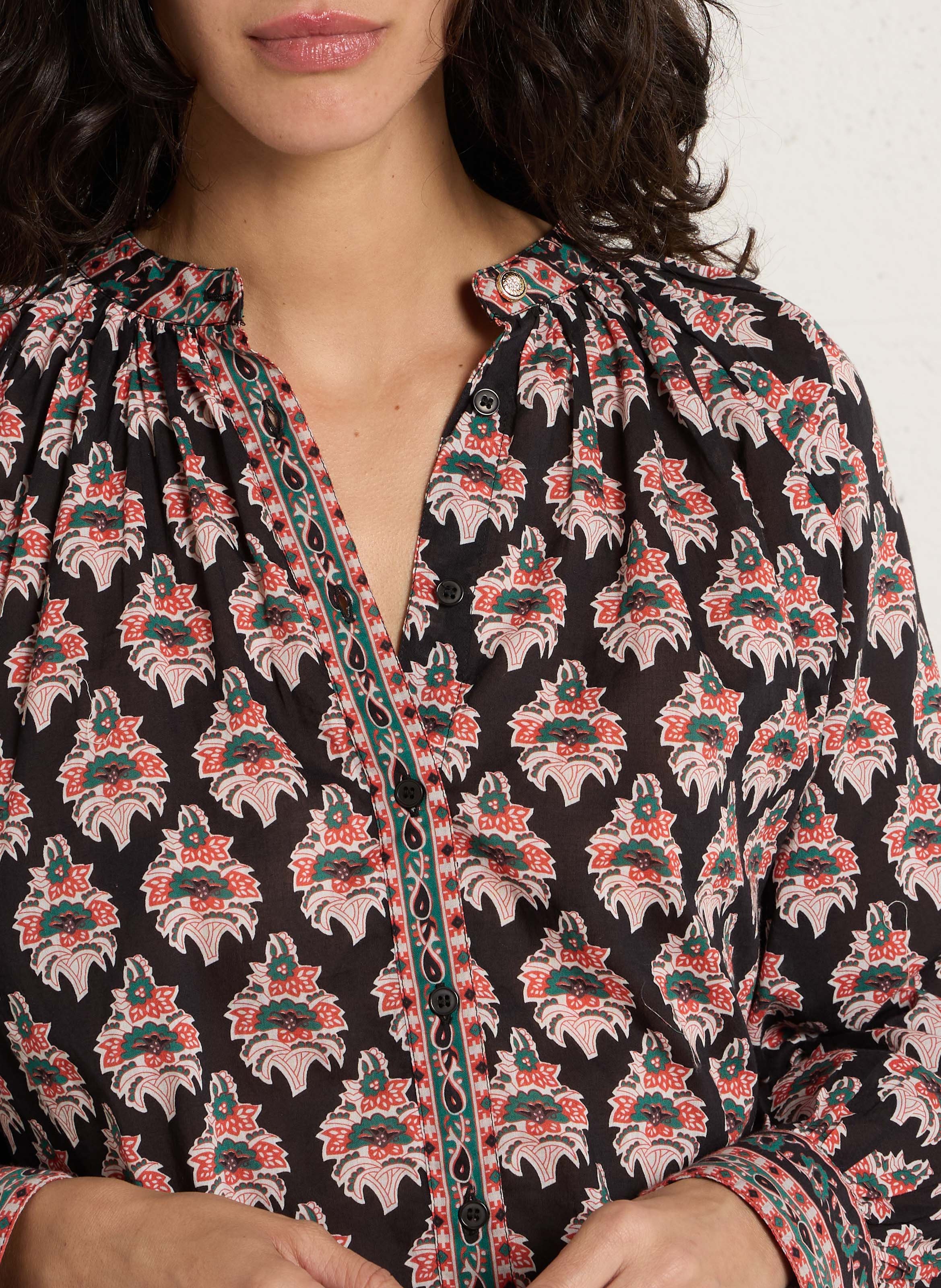 Ruimvallende, katoenen blouse met Maokraag PETITE MENDIGOTE Veelkleurig