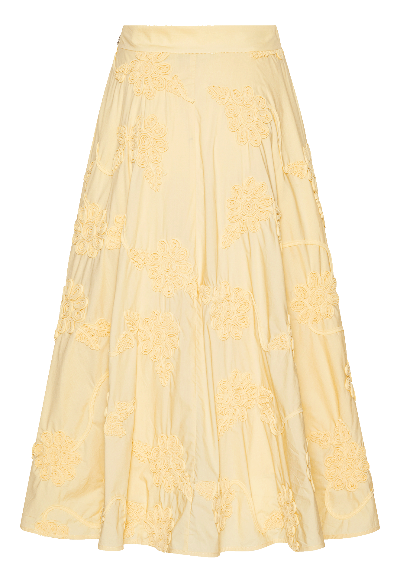Ausgestellter langer Rock mit Stickereien ROTATE Gelb