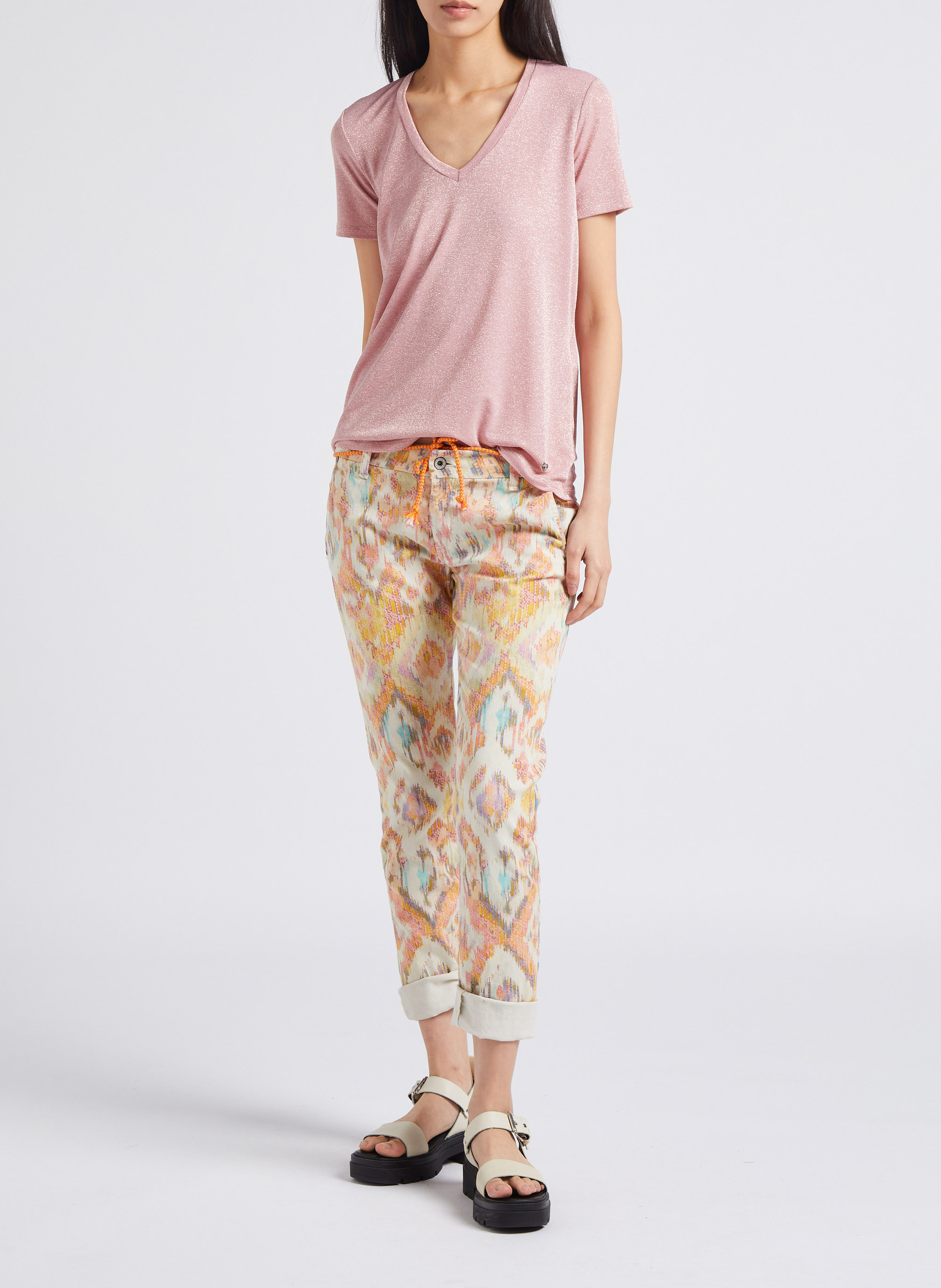 Pantalon taille basse en coton mélangé PLEASE Beige