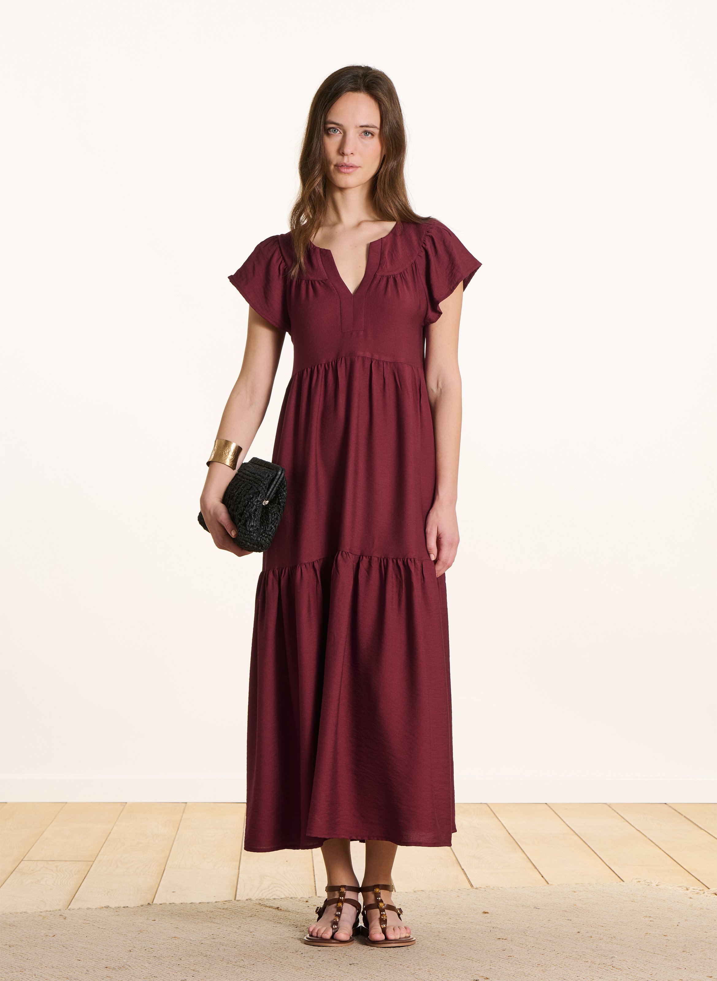 Robe longue col rond LA FEE MARABOUTEE Marron